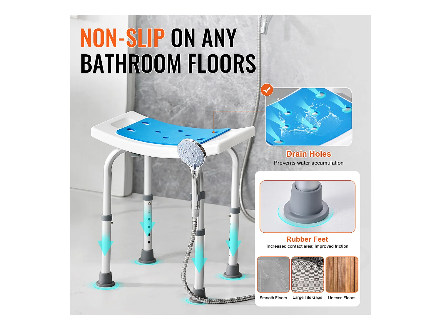 Chaise de Douche SucceBuy  Chaise de Douche Réglable, Tabouret de Bain Rembourré, Capacité de 350 lb