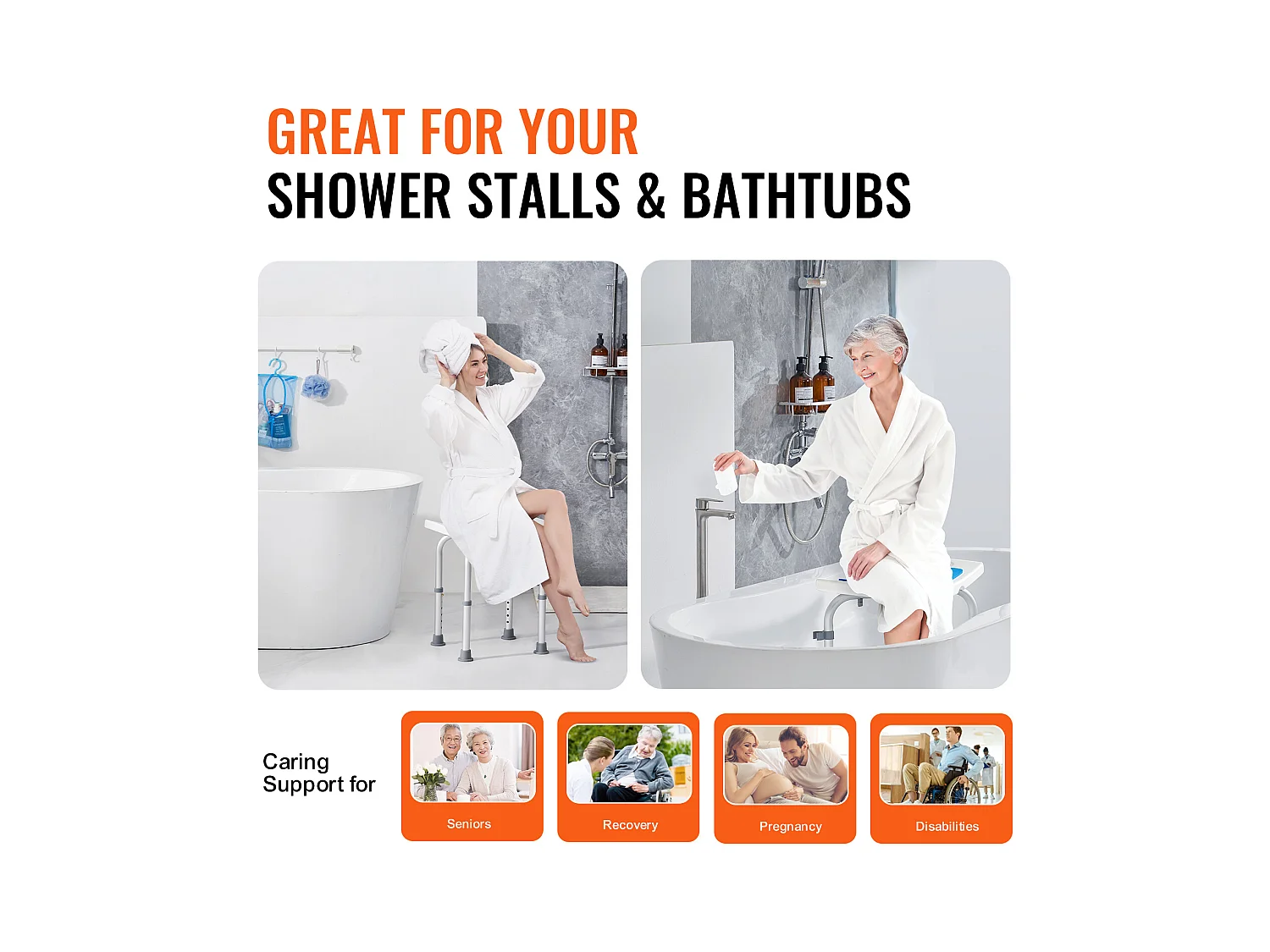 Chaise de Douche SucceBuy  Chaise de Douche Réglable, Tabouret de Bain Rembourré, Capacité de 350 lb