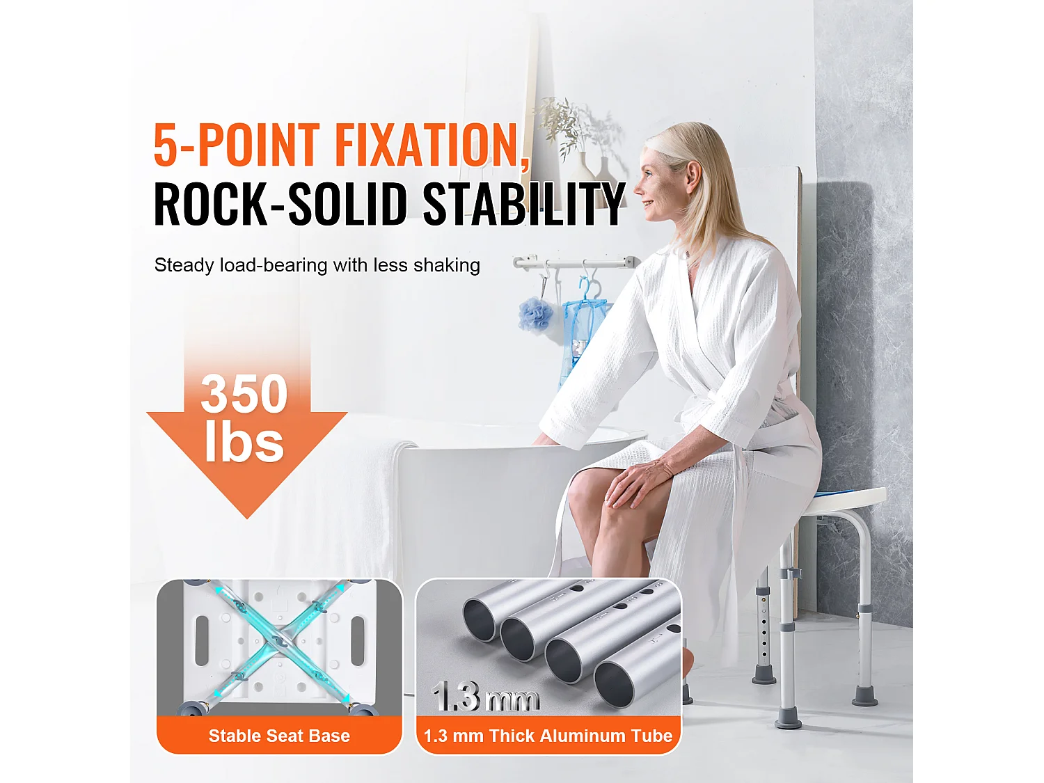 Chaise de Douche SucceBuy  Chaise de Douche Réglable, Tabouret de Bain Rembourré, Capacité de 350 lb