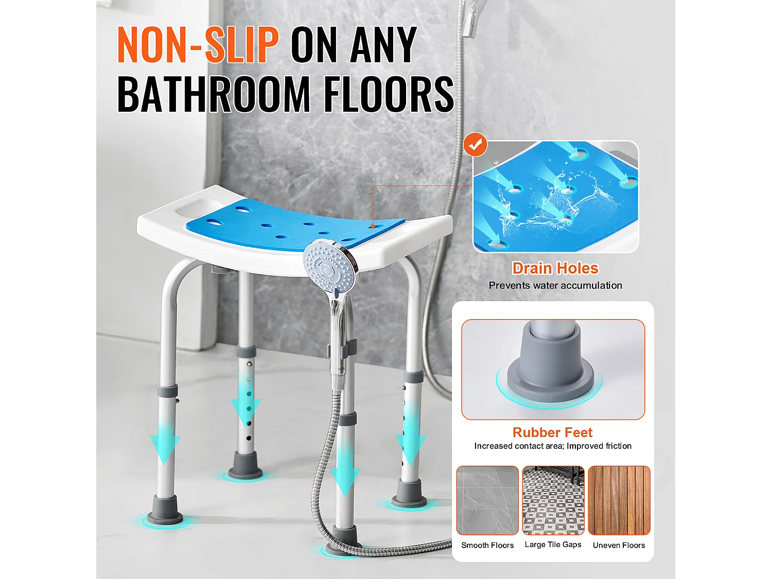 Chaise de Douche SucceBuy  Chaise de Douche Réglable, Tabouret de Bain Rembourré, Capacité de 350 lb