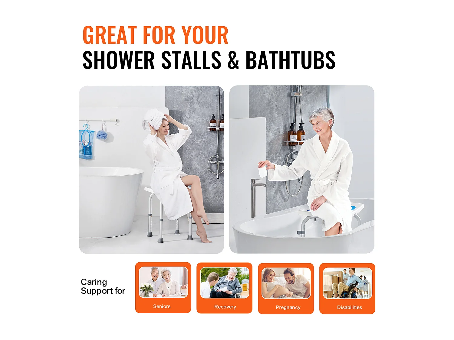 Chaise de Douche SucceBuy  Chaise de Douche Réglable, Tabouret de Bain Rembourré, Capacité de 350 lb