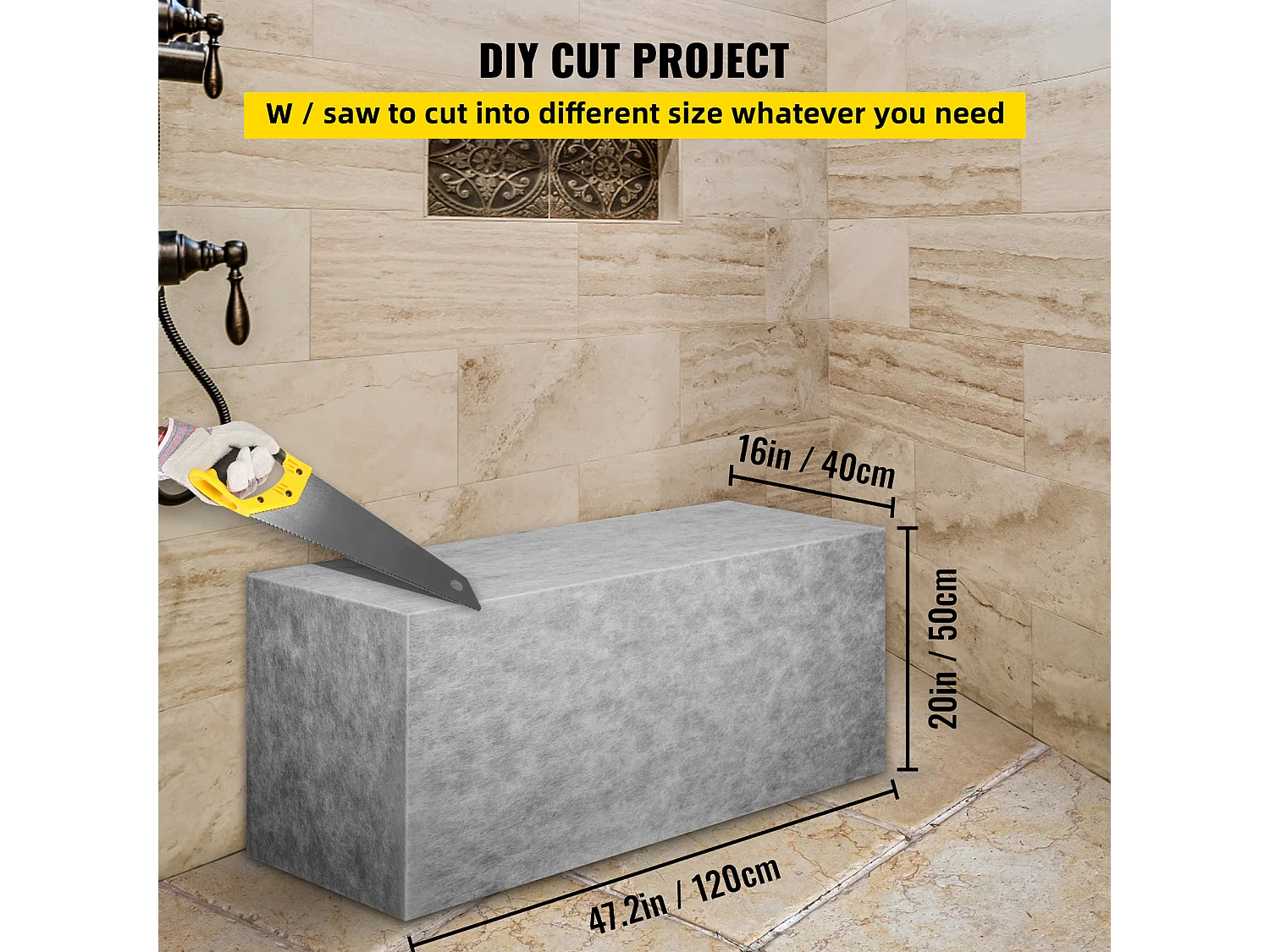 Duschhocker, SucceBuy Rechteckige Duschbank 120x40x50 CM, Fertig zum Befliesen, Wasserfest