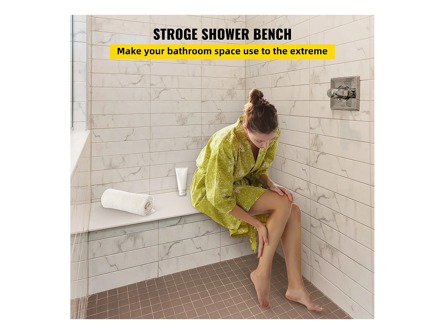 Tabouret de Douche, SucceBuy Banc de Douche Rectangulaire, Prêt à Carreler et Imperméable, 97x29x50 CM