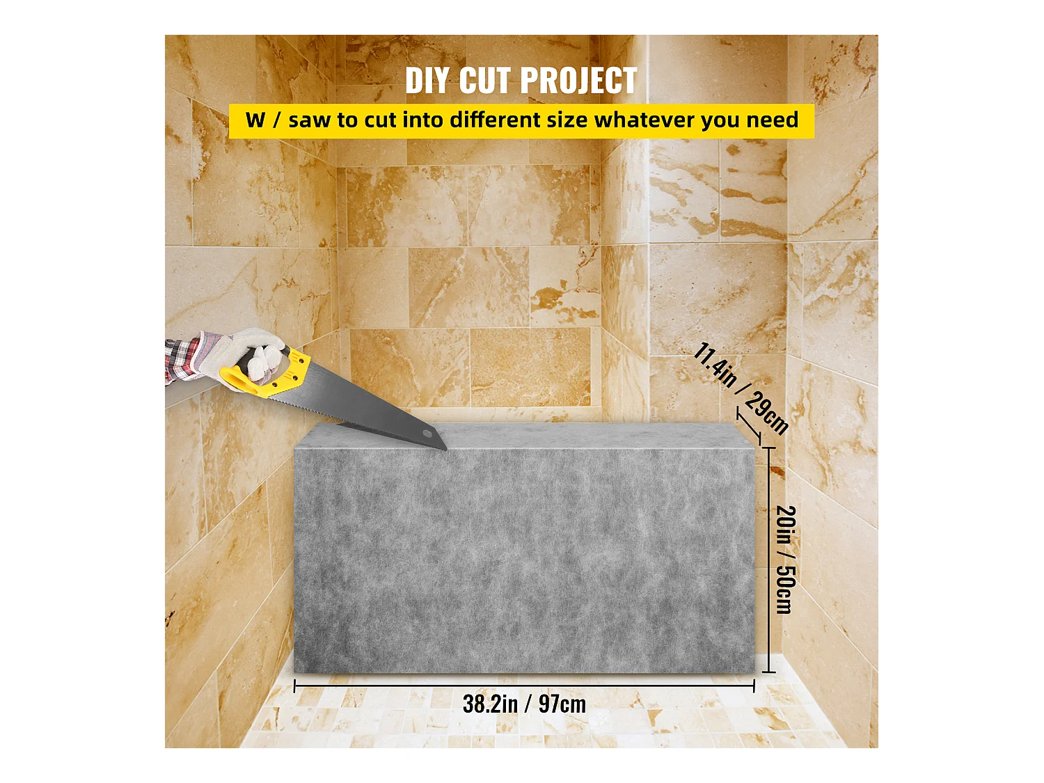 Tabouret de Douche, SucceBuy Banc de Douche Rectangulaire, Prêt à Carreler et Imperméable, 97x29x50 CM