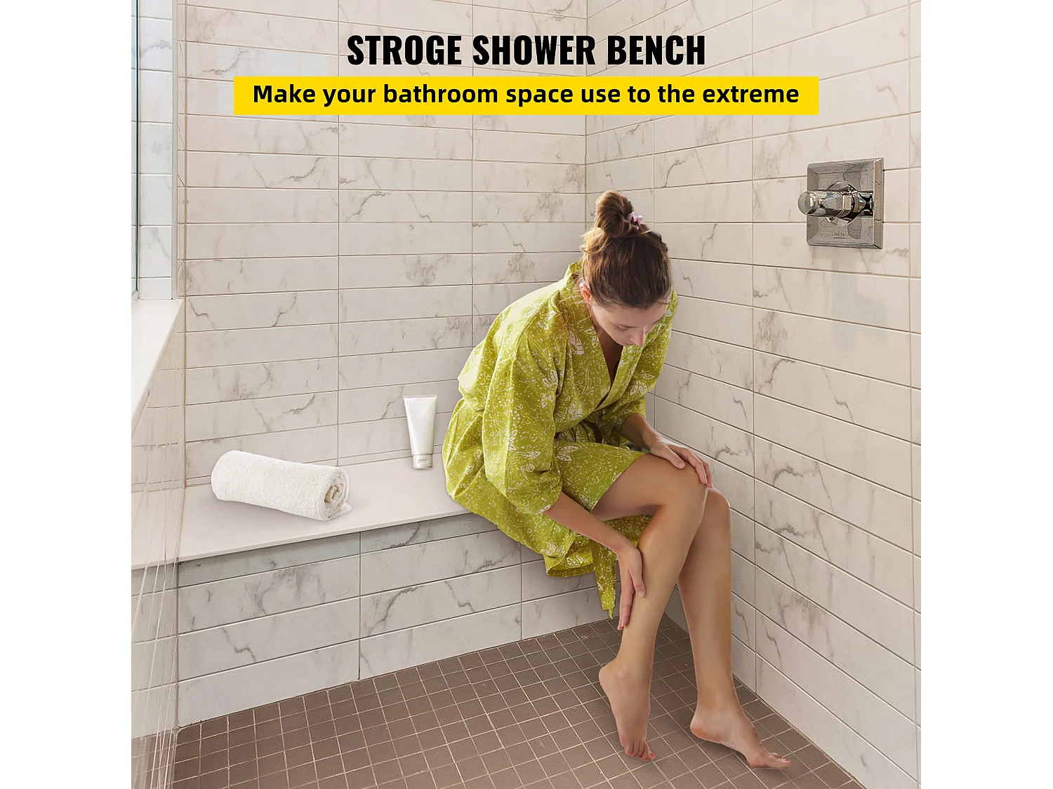 Tabouret de Douche, SucceBuy Banc de Douche Rectangulaire, Prêt à Carreler et Imperméable, 97x29x50 CM