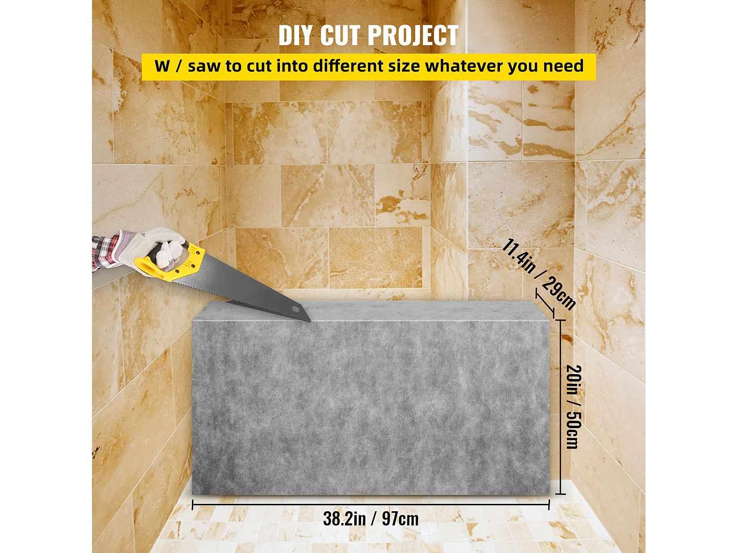 Tabouret de Douche, SucceBuy Banc de Douche Rectangulaire, Prêt à Carreler et Imperméable, 97x29x50 CM