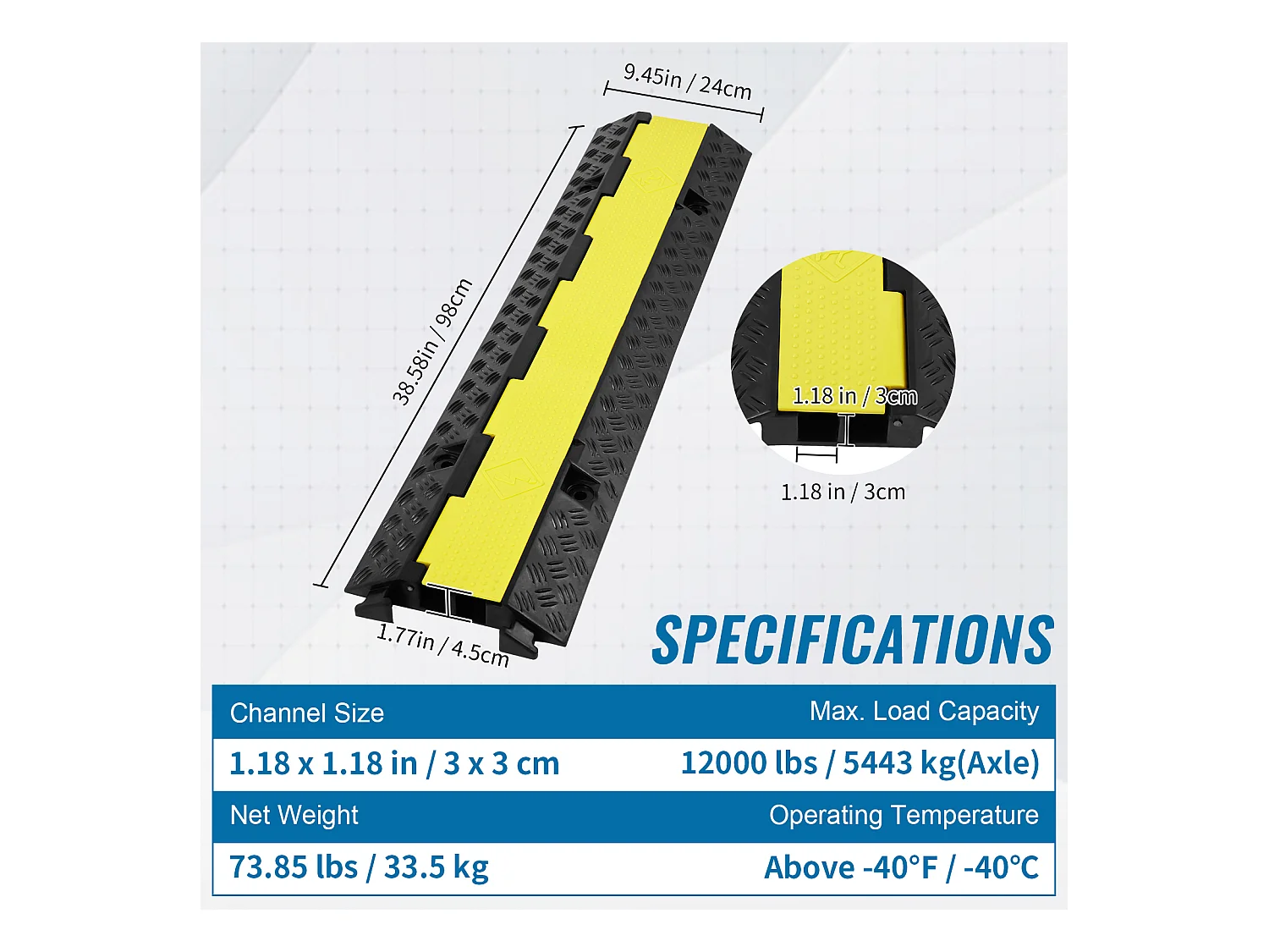 Kabelschutzrampe 3PC SucceBuy, 2 Kanäle, 12000 lbs Tragkraft, Drahtabdeckung