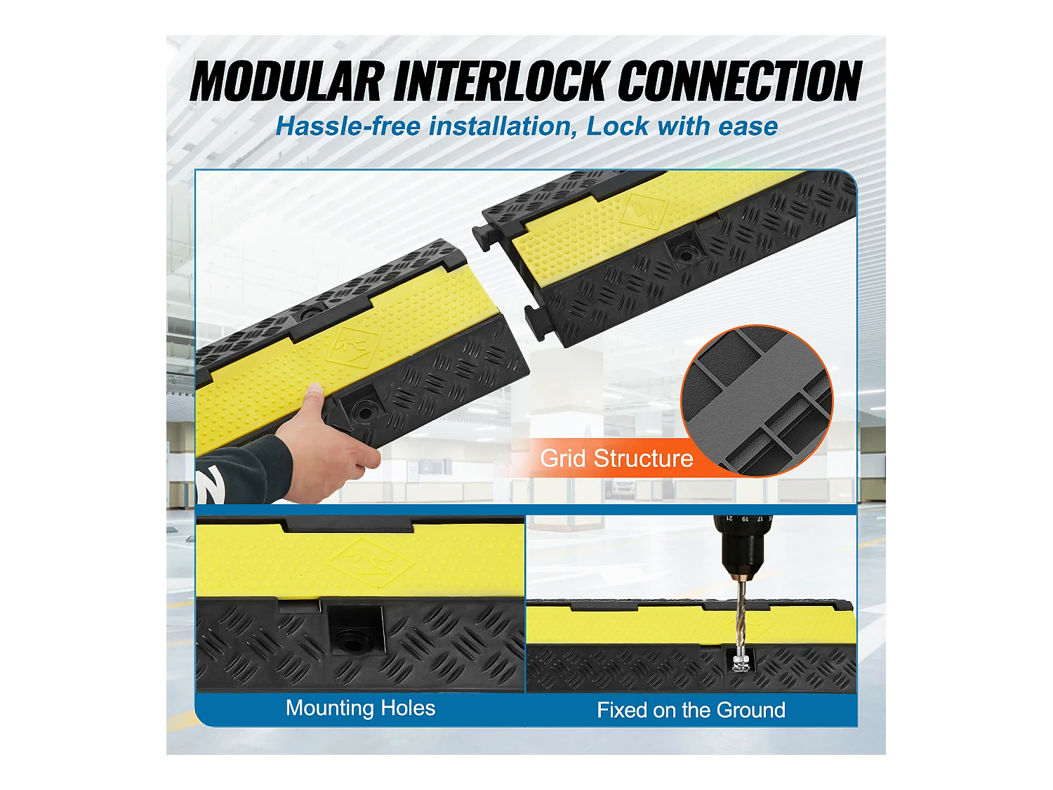 Kabelschutzrampe 3PC SucceBuy, 2 Kanäle, 12000 lbs Tragkraft, Drahtabdeckung