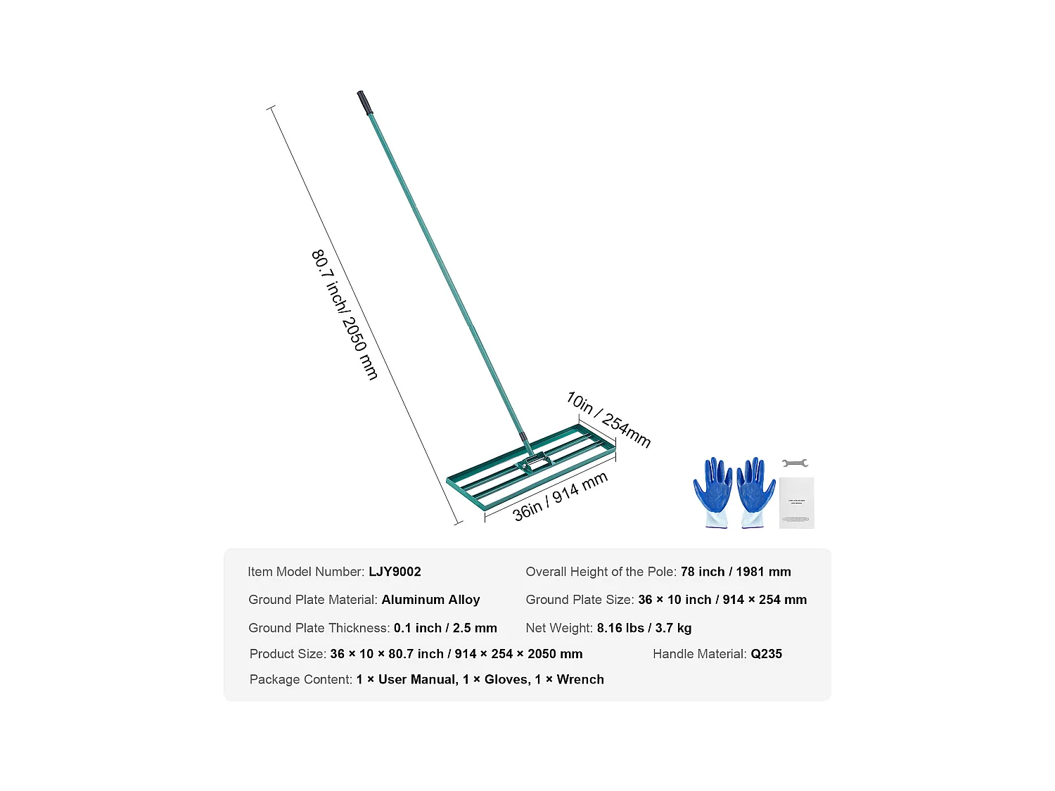 Rastrello Livellatore SucceBuy Lawn 91.4 cm x 25.4cm Attrezzo da Giardino con Manico Esteso in Acciaio da 198.1cm per Giardini