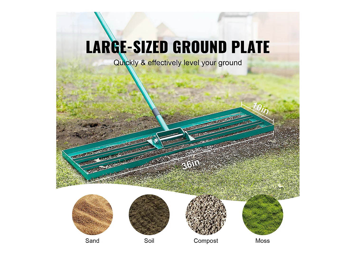 Rastrello Livellatore SucceBuy Lawn 91.4 cm x 25.4cm Attrezzo da Giardino con Manico Esteso in Acciaio da 198.1cm per Giardini