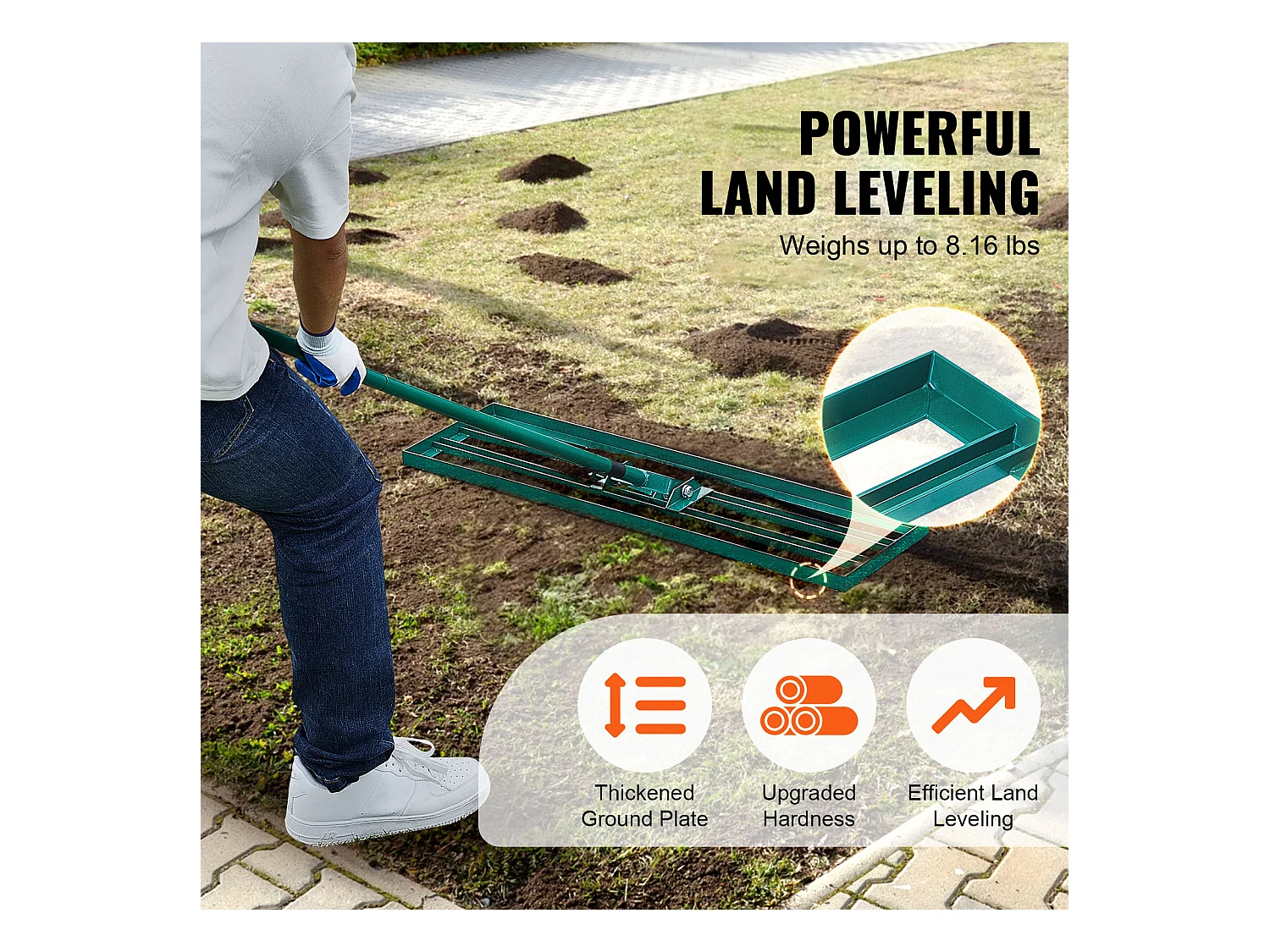 Rastrello Livellatore SucceBuy Lawn 91.4 cm x 25.4cm Attrezzo da Giardino con Manico Esteso in Acciaio da 198.1cm per Giardini