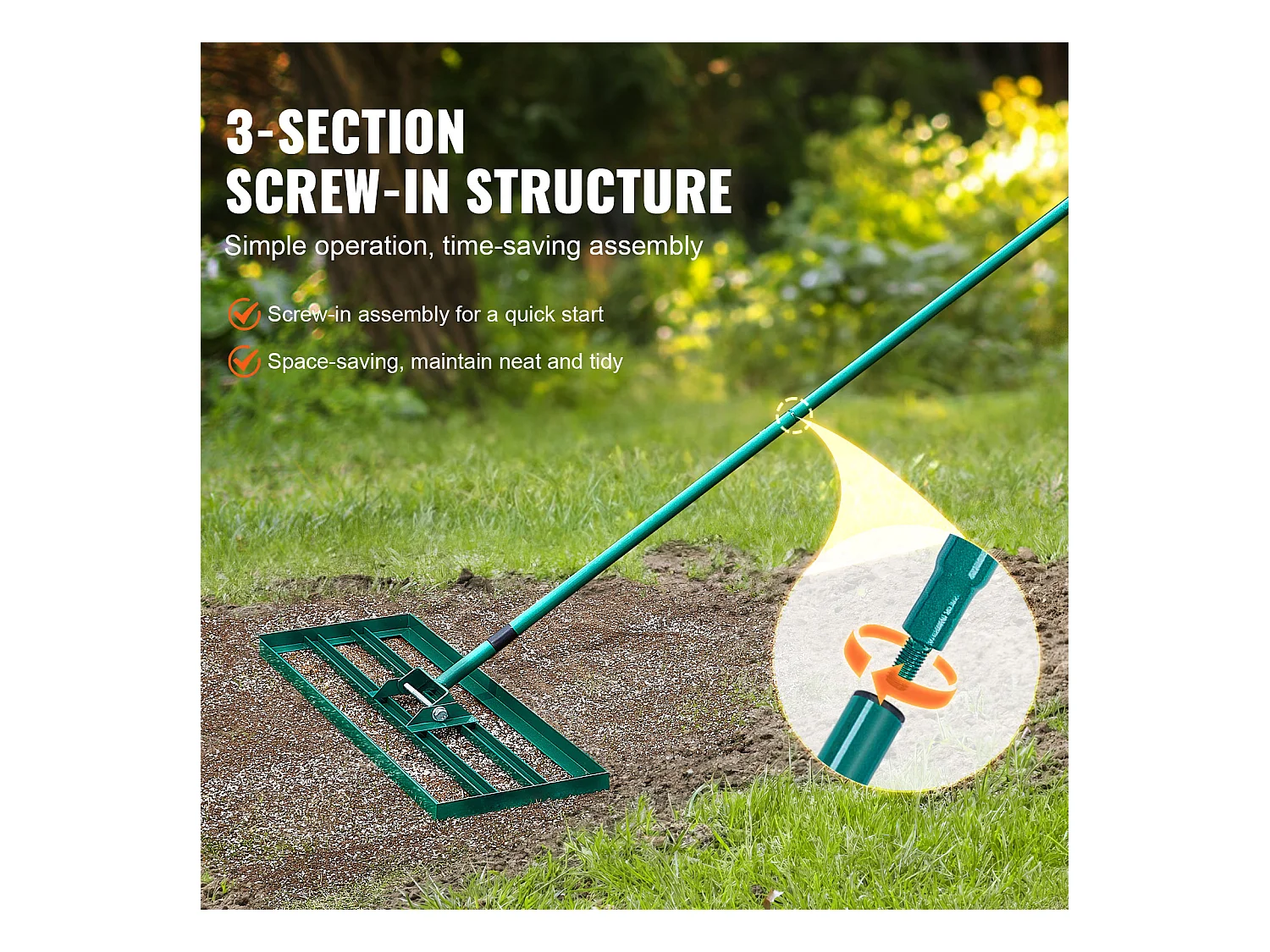 Rastrello Livellatore SucceBuy Lawn 91.4 cm x 25.4cm Attrezzo da Giardino con Manico Esteso in Acciaio da 198.1cm per Giardini