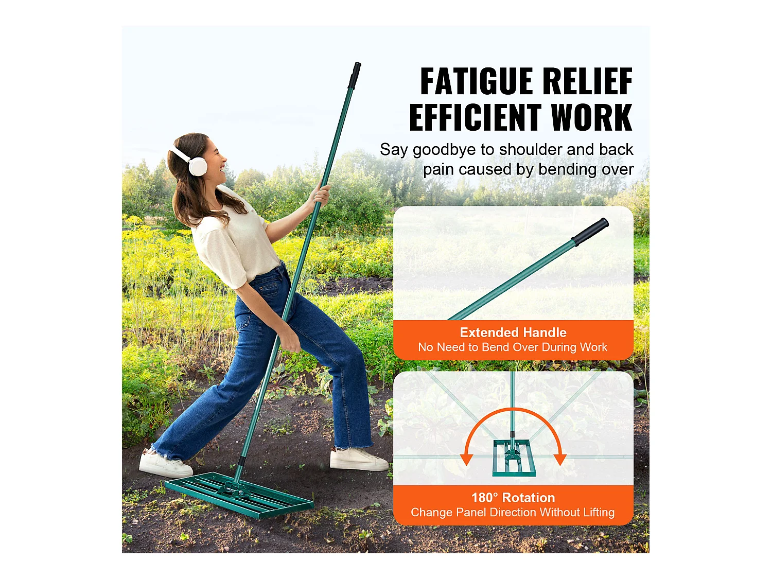 Rastrello Livellatore SucceBuy Lawn 91.4 cm x 25.4cm Attrezzo da Giardino con Manico Esteso in Acciaio da 198.1cm per Giardini