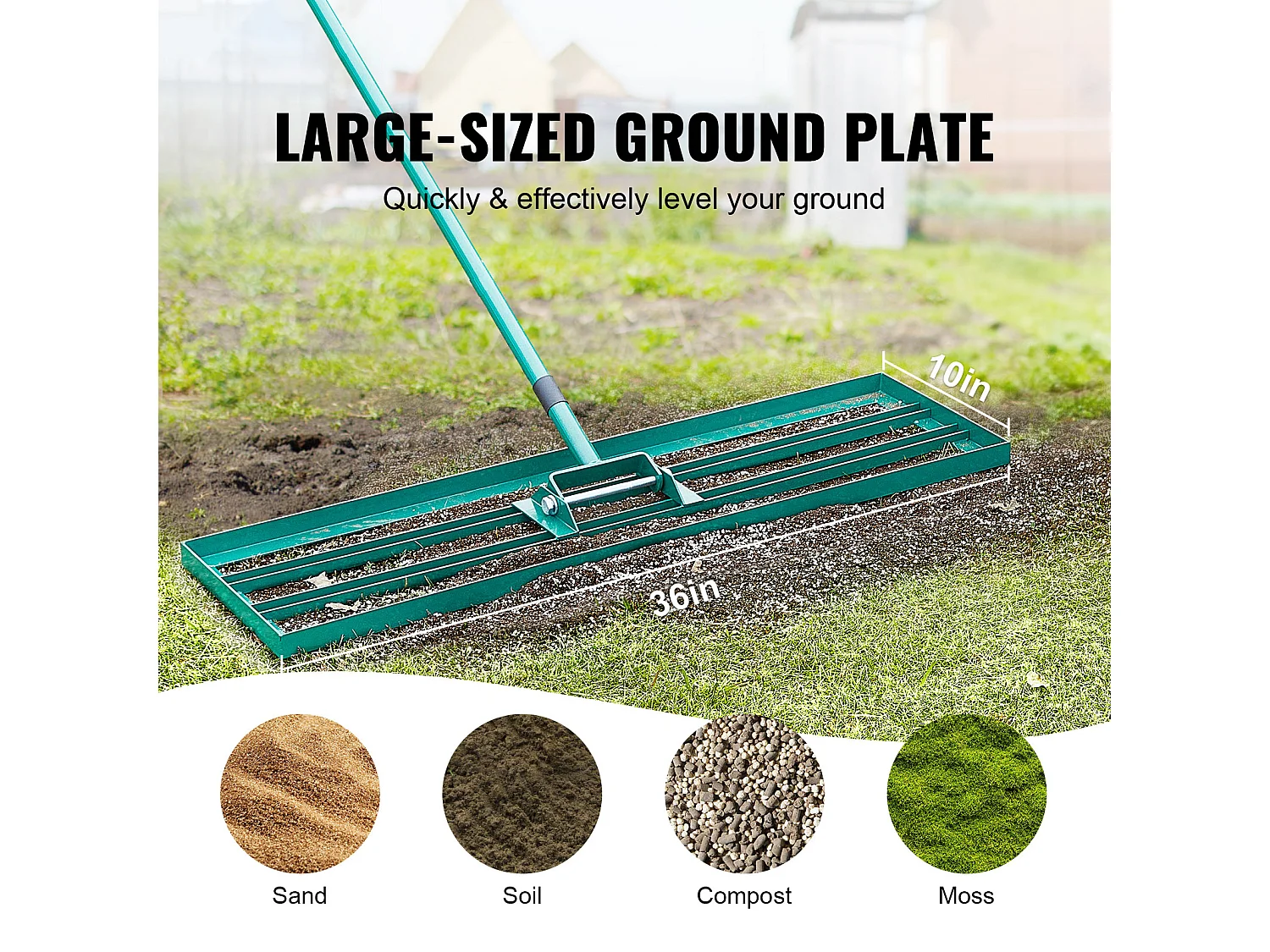 Râteau de Nivellement de Pelouse SucceBuy 91.4 cm x 25.4cm Outil de Jardin avec Manche Allongé en Acier de 198.1cm pour Jardins