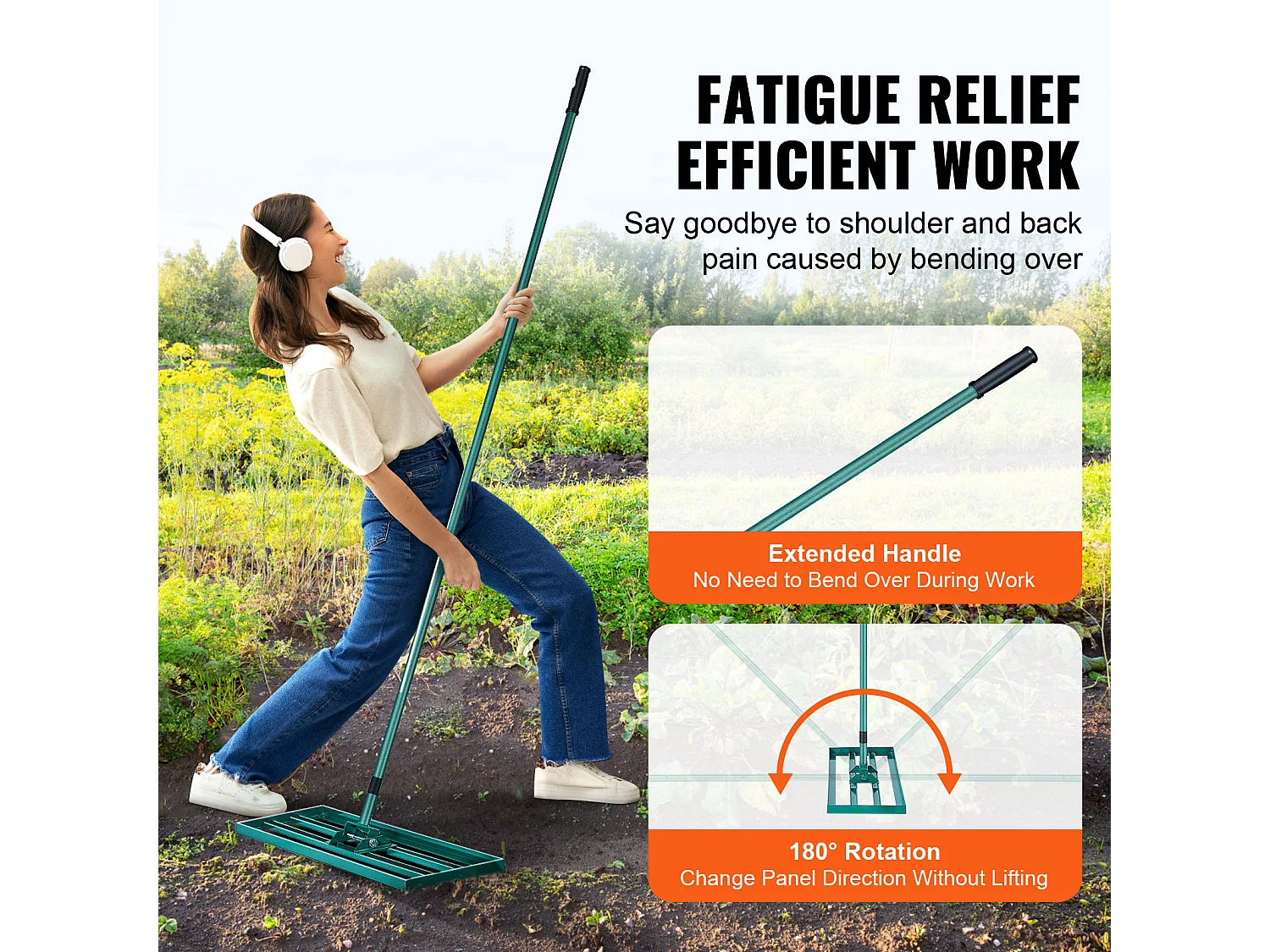 Râteau de Nivellement de Pelouse SucceBuy 91.4 cm x 25.4cm Outil de Jardin avec Manche Allongé en Acier de 198.1cm pour Jardins