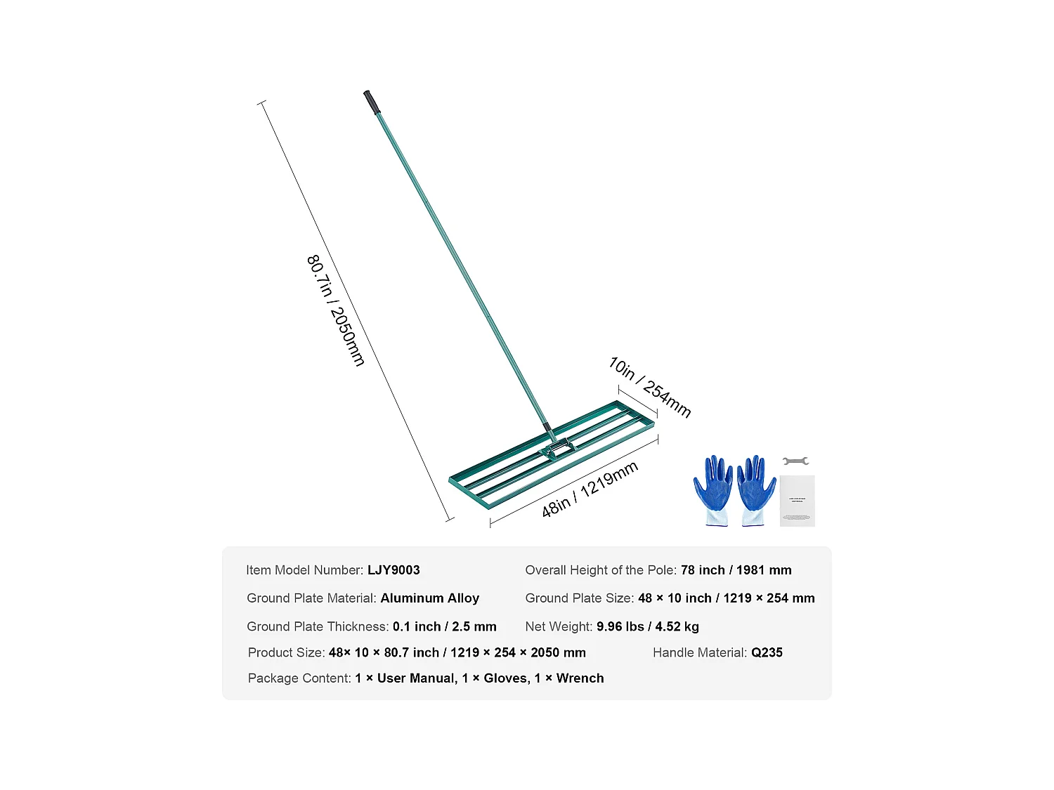 Gazon Egalisatiehark 121.9 cm x 25.4 cm SucceBuy met 198.1 cm Stalen Steel