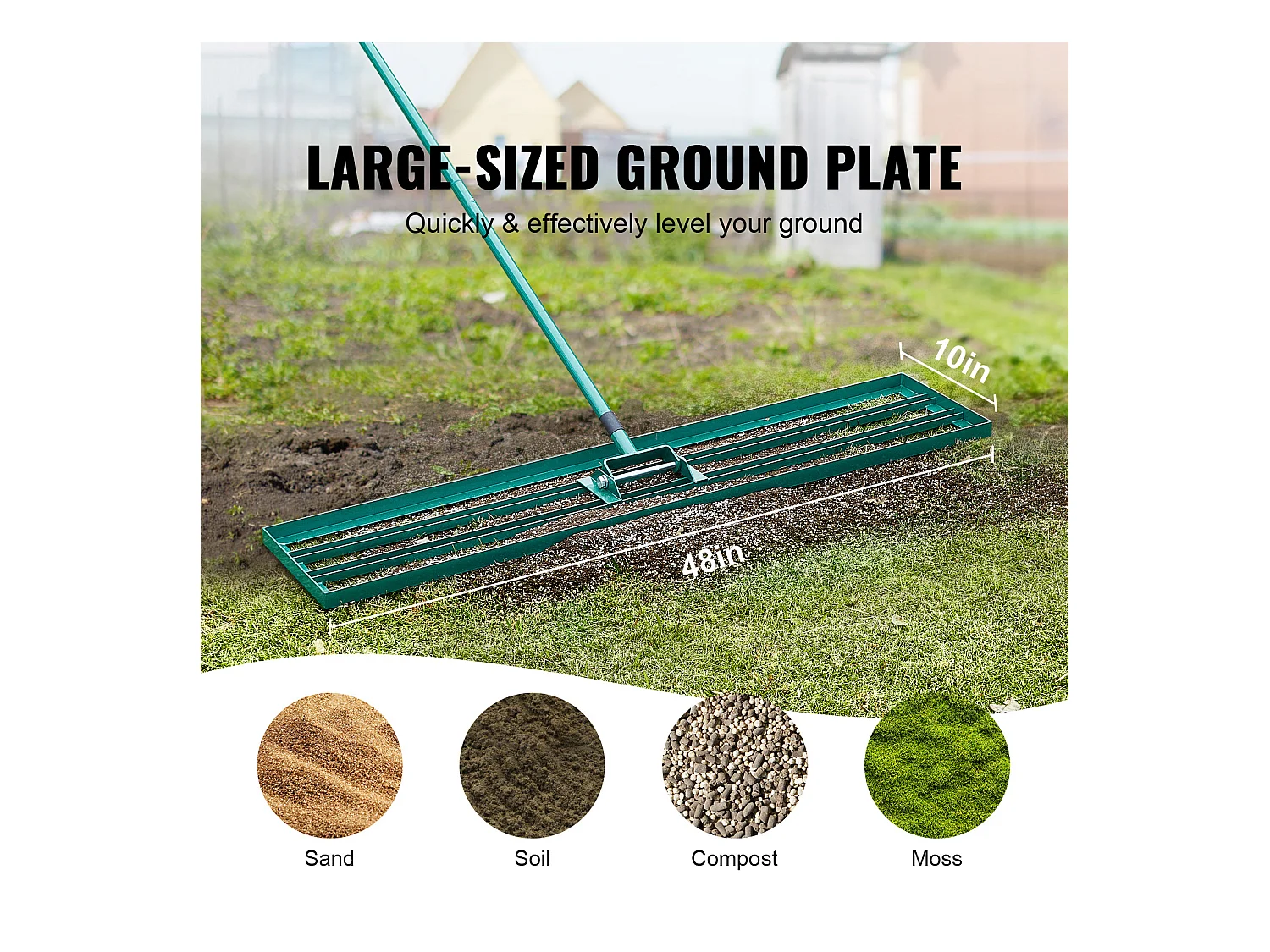 Gazon Egalisatiehark 121.9 cm x 25.4 cm SucceBuy met 198.1 cm Stalen Steel