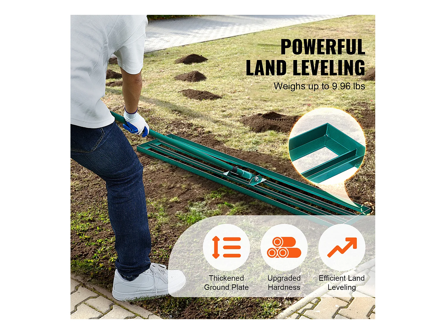 Gazon Egalisatiehark 121.9 cm x 25.4 cm SucceBuy met 198.1 cm Stalen Steel