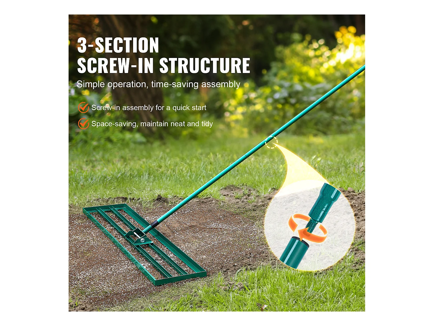 Gazon Egalisatiehark 121.9 cm x 25.4 cm SucceBuy met 198.1 cm Stalen Steel