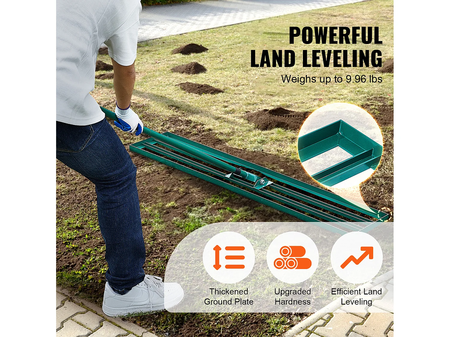 Râteau de Nivellement de Pelouse SucceBuy 121.9 cm x 25.4 cm avec Manche en Acier 198.1 cm