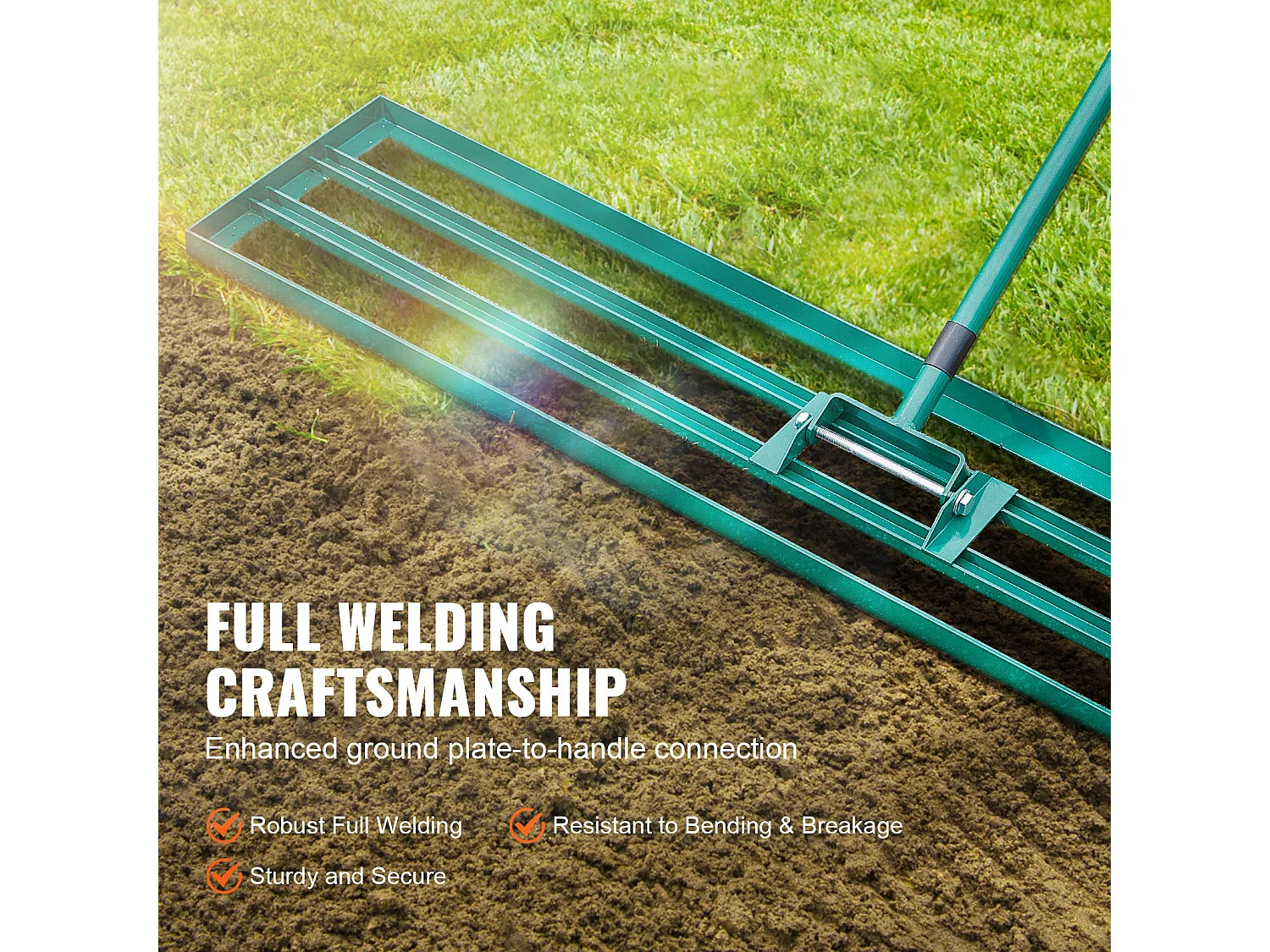 Râteau de Nivellement de Pelouse SucceBuy 121.9 cm x 25.4 cm avec Manche en Acier 198.1 cm