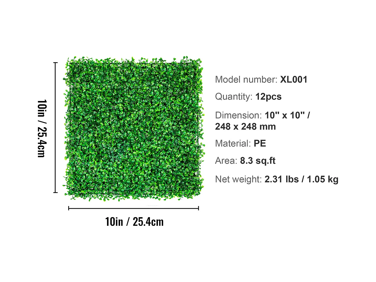 Panneau de Buis Artificiel SucceBuy 12 pièces 25.4cm x 25.4cm Tapis Mural de Haie D'herbe pour Clôture