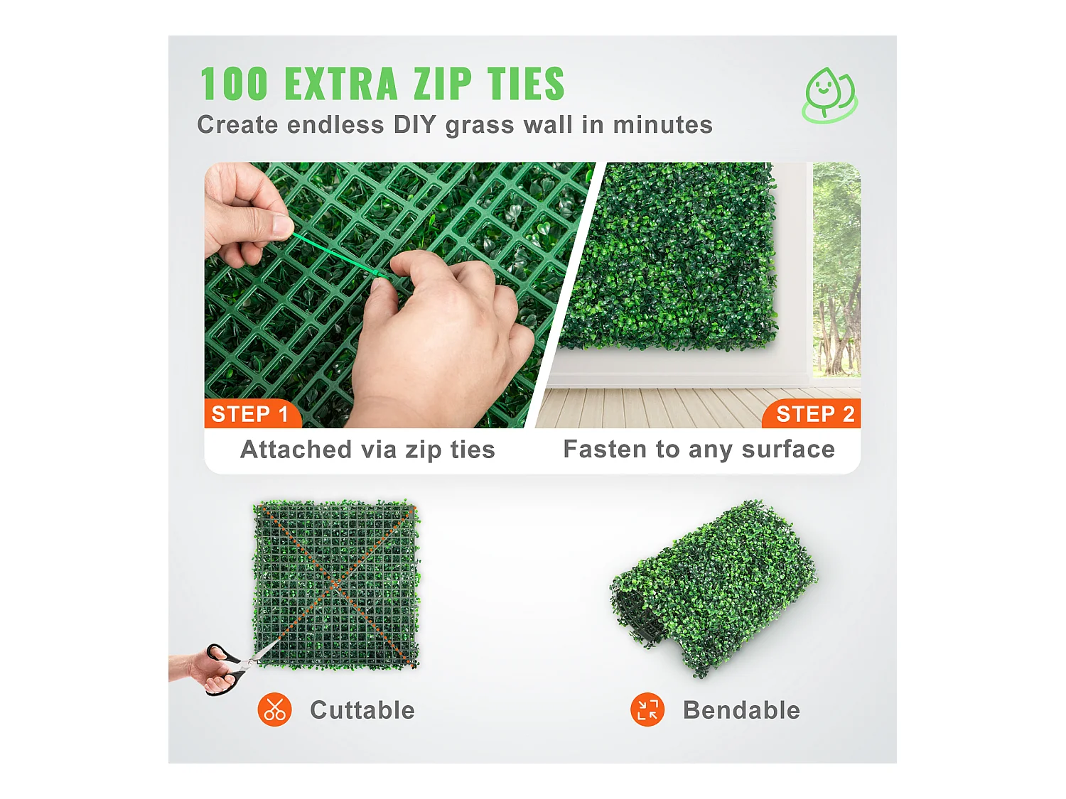 Panneau de Buis Artificiel SucceBuy 12 pièces 25.4cm x 25.4cm Tapis Mural de Haie D'herbe pour Clôture