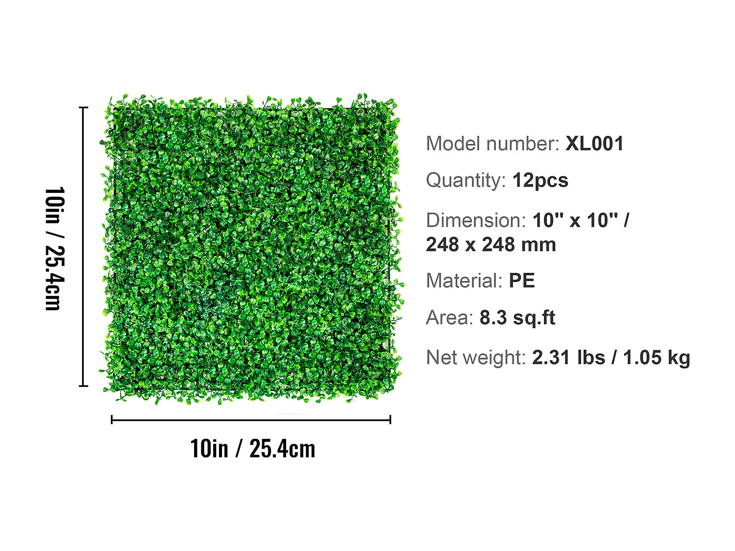 Künstliche Buchsbaumplatten SucceBuy, 12 Stück, 25,4 cm x 25,4 cm, Grashecke, Wandmatte für Zaun