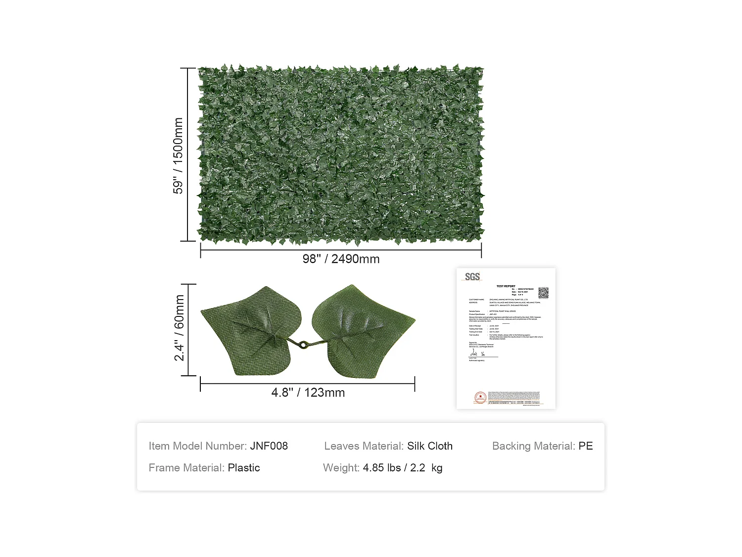 Panneaux de Buis Artificiels SucceBuy Clôture en Feuilles de Lierre Artificielles 149.8cm x248.9cm avec Support en Tissu Maillé