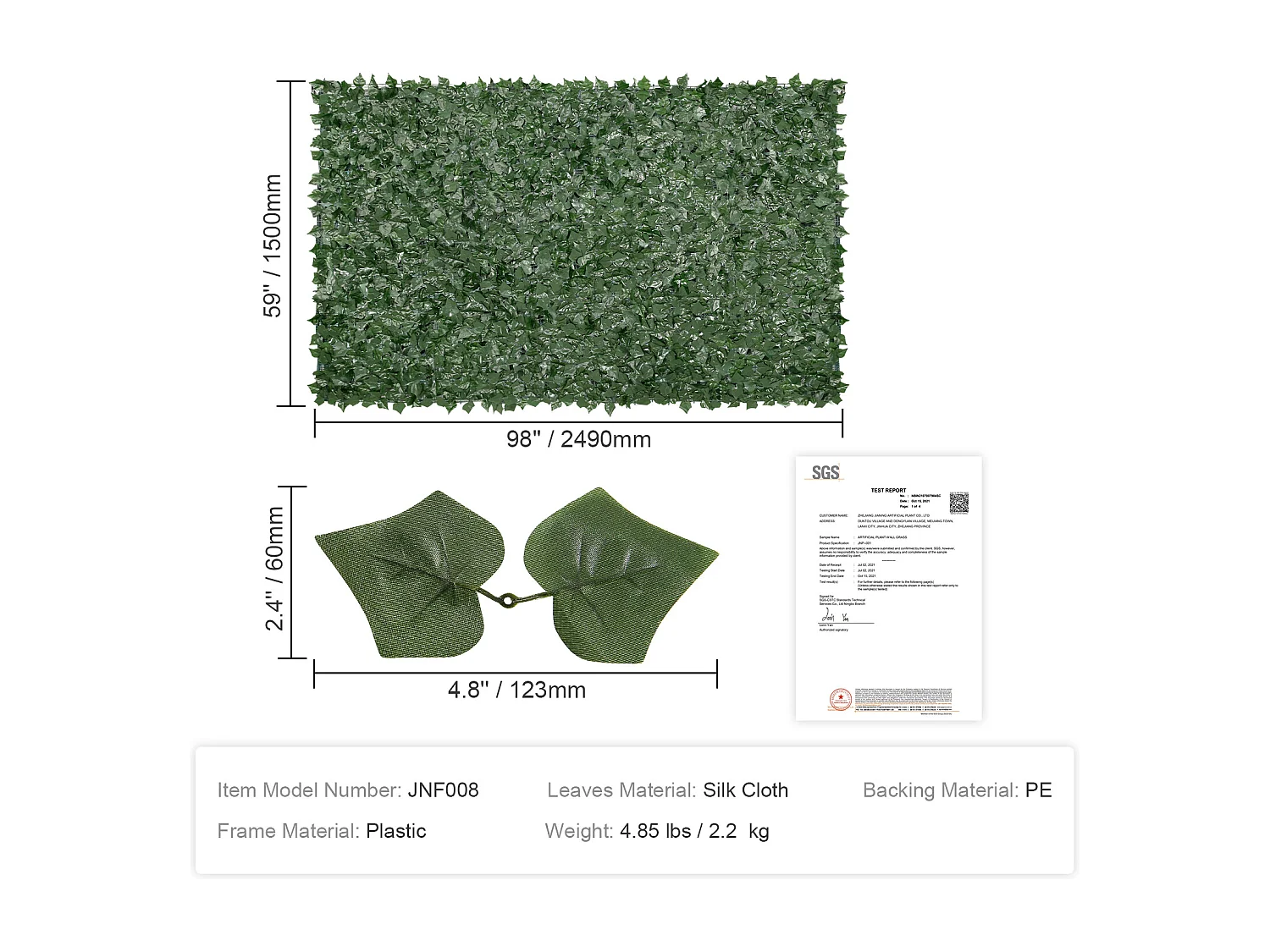 Panneaux de Buis Artificiels SucceBuy Clôture en Feuilles de Lierre Artificielles 149.8cm x248.9cm avec Support en Tissu Maillé