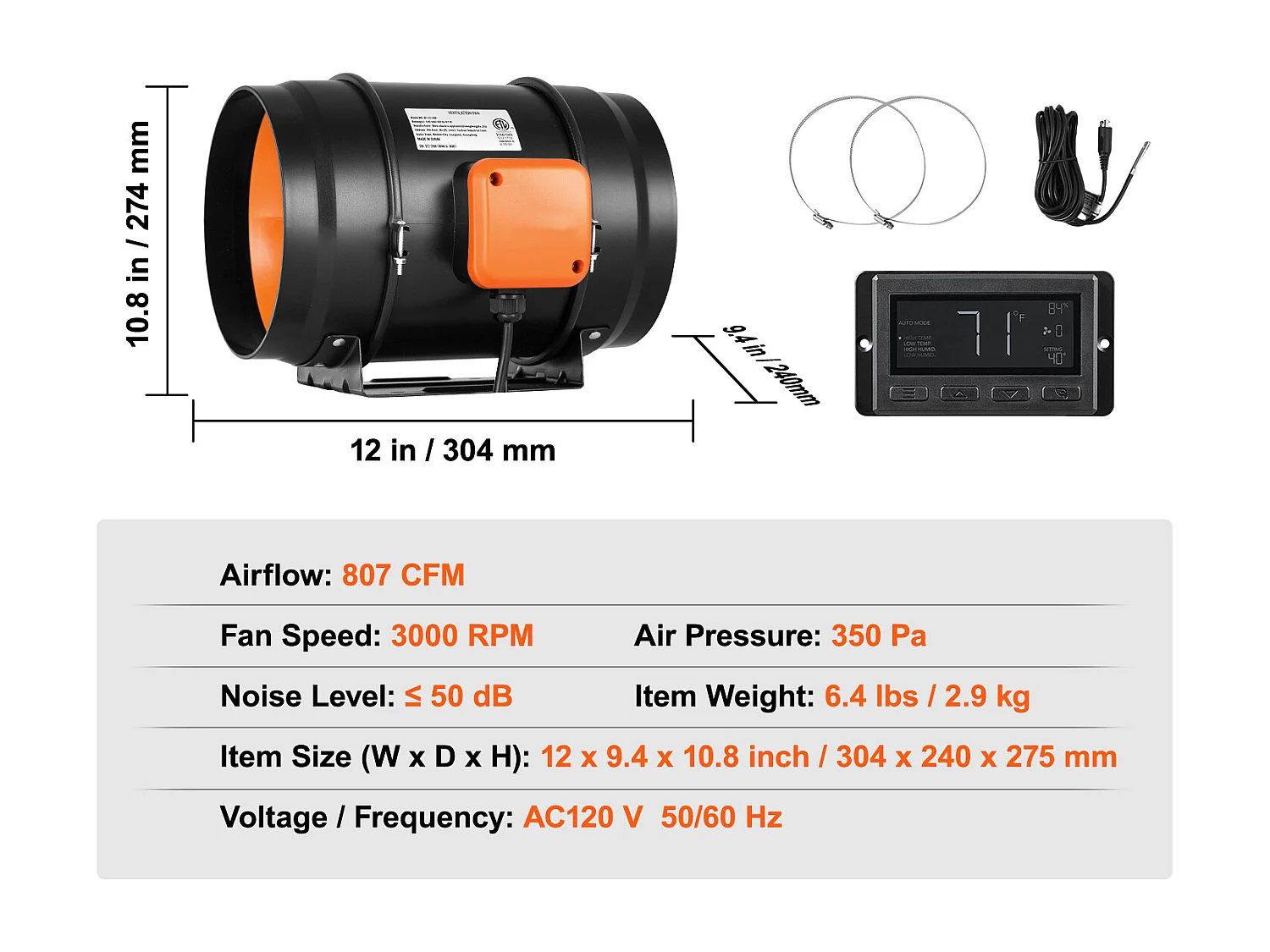 Inline Kanaalventilator 20 cm SucceBuy, HVAC-afzuigventilator met EC-variabele Snelheidsregeling
