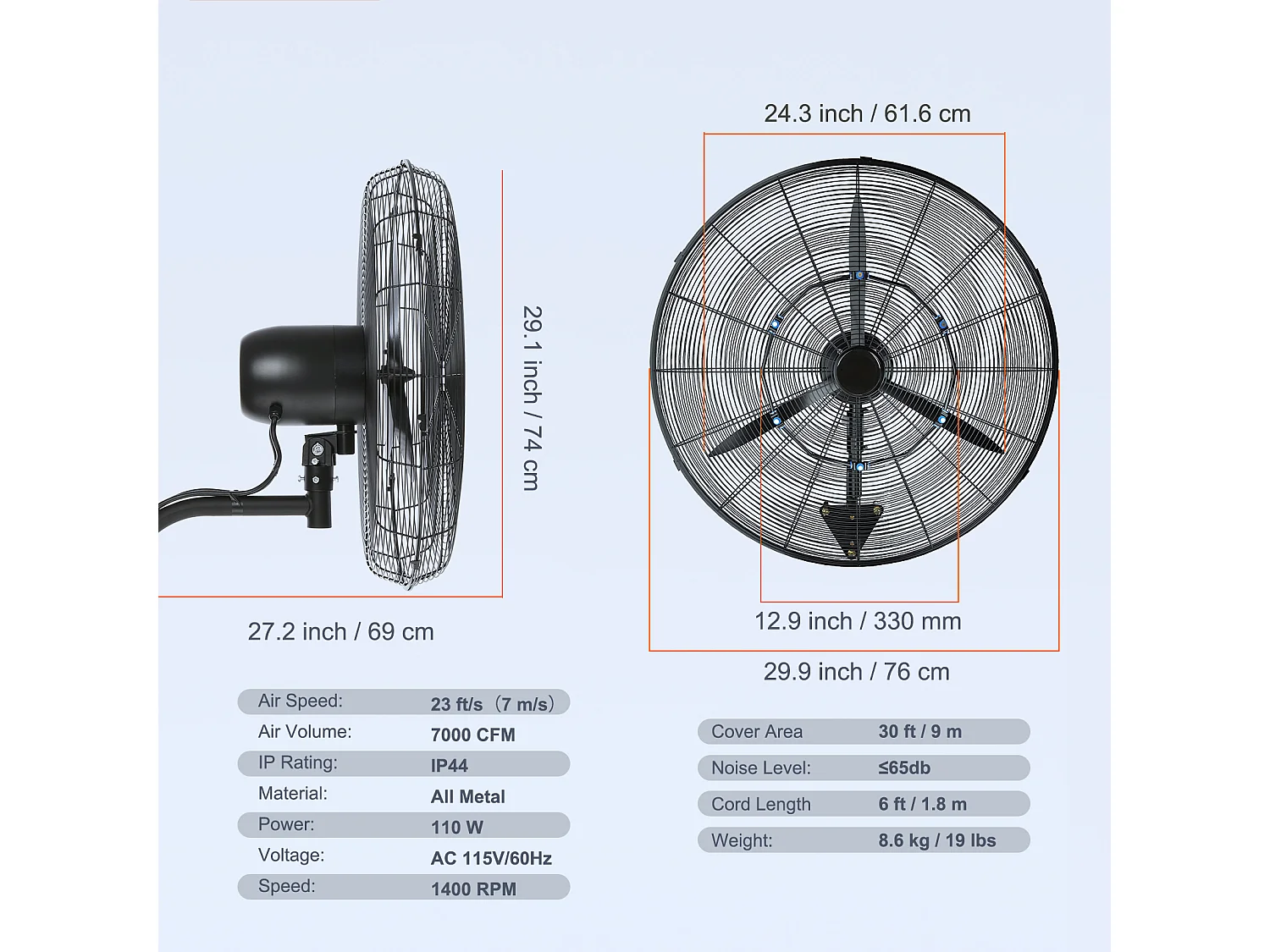 Ventilateur Brumisateur, SucceBuy Ventilateur à Brume Oscillante 60.96 CM 3 Vitesses 115 W en Métal