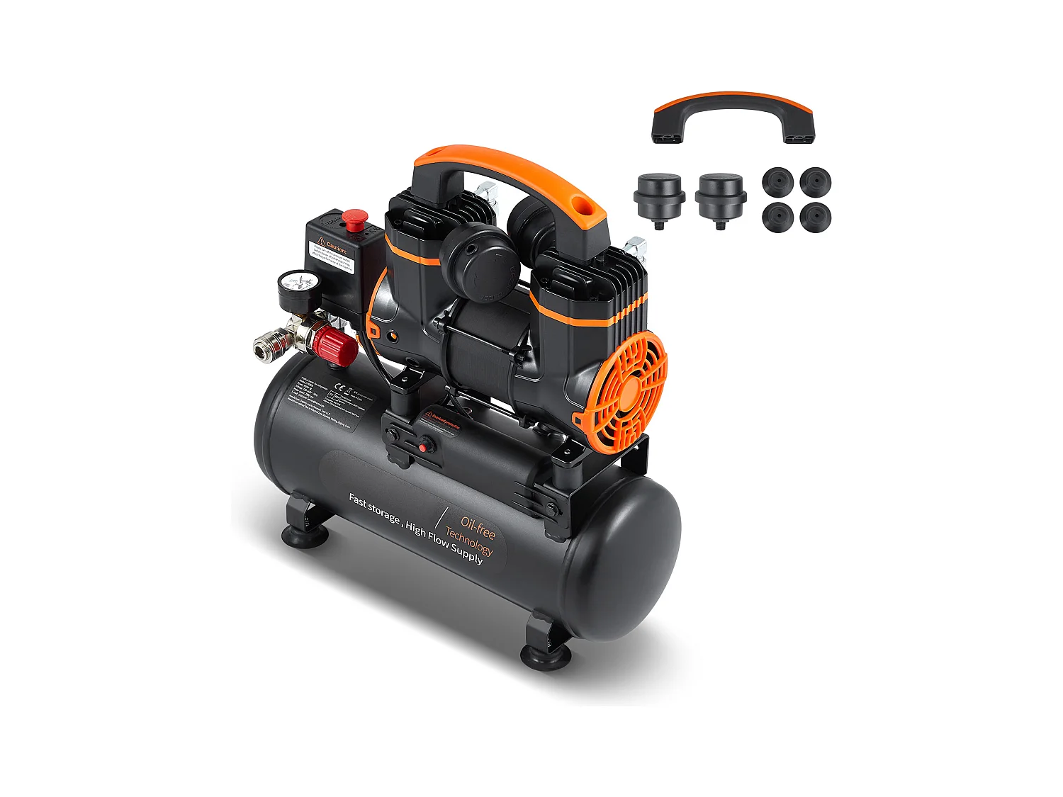 Gallonen-Luftkompressor SucceBuy 2,1 Gallonen-Luftkompressor, 900 W, 2,2 CFM bei 90 PSI, 70 dB, Ultraleise, Ölfrei