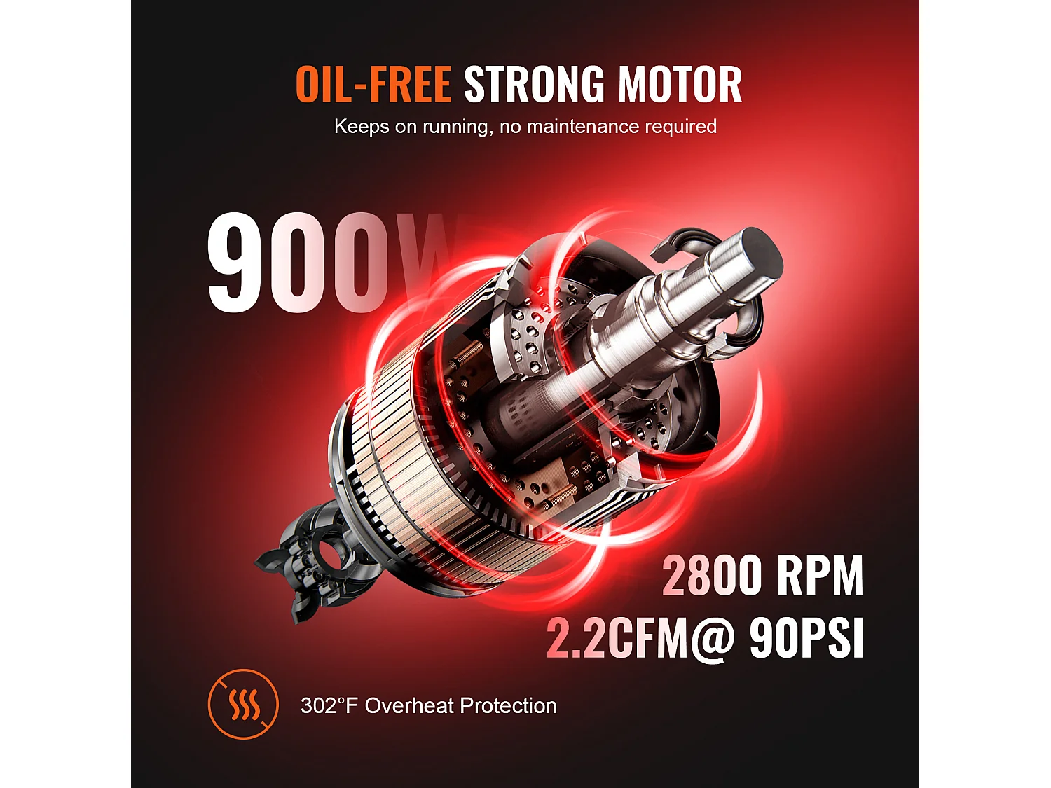 Compresseur D'air SucceBuy de 2,1 Gallons, 900 W, 2,2 CFM à 90 PSI, 70 dB Ultra Silencieux, Sans Huile