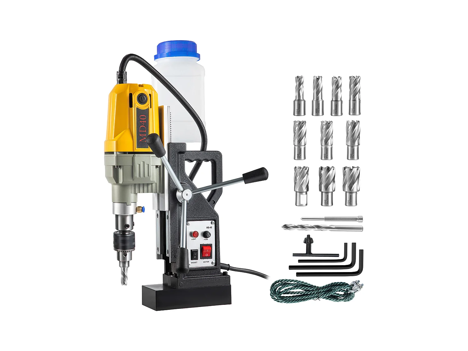 Mag Drill Press SucceBuy, 1100W, 3.98cm Max Diameter, Electric Magnetic Drill, 12 Bits