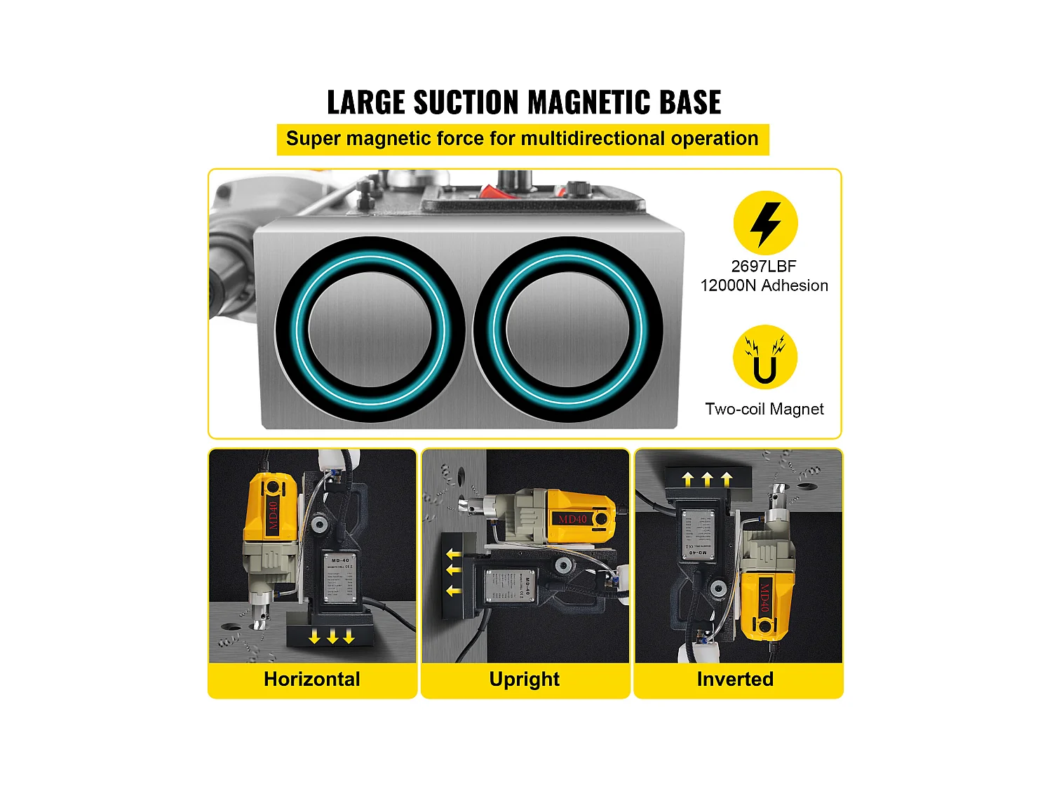 Mag Drill Press SucceBuy, 1100W, 3.98cm Max Diameter, Electric Magnetic Drill, 12 Bits