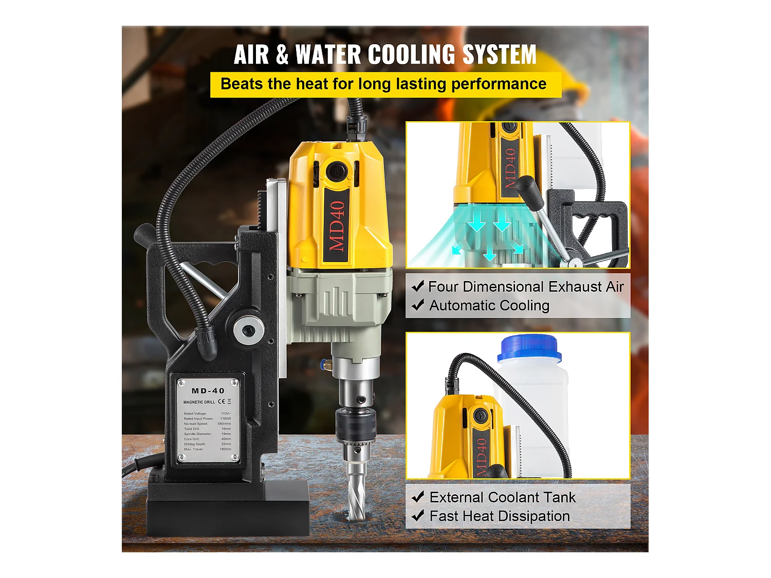Mag Drill Press SucceBuy, 1100W, 3.98cm Max Diameter, Electric Magnetic Drill, 12 Bits