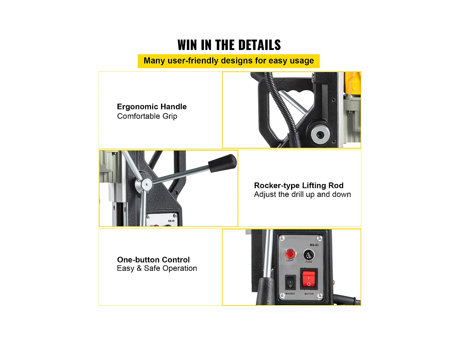 Mag Drill Press SucceBuy, 1100W, 3.98cm Max Diameter, Electric Magnetic Drill, 12 Bits