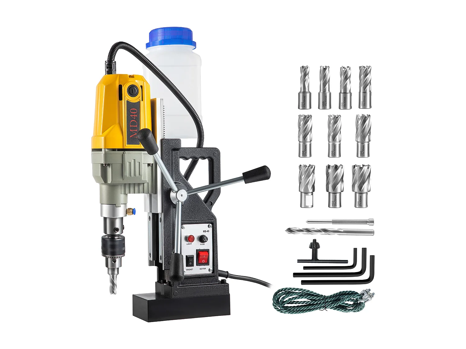 Mag Drill Press SucceBuy, 1100W, 3.98cm Max Diameter, Electric Magnetic Drill, 12 Bits