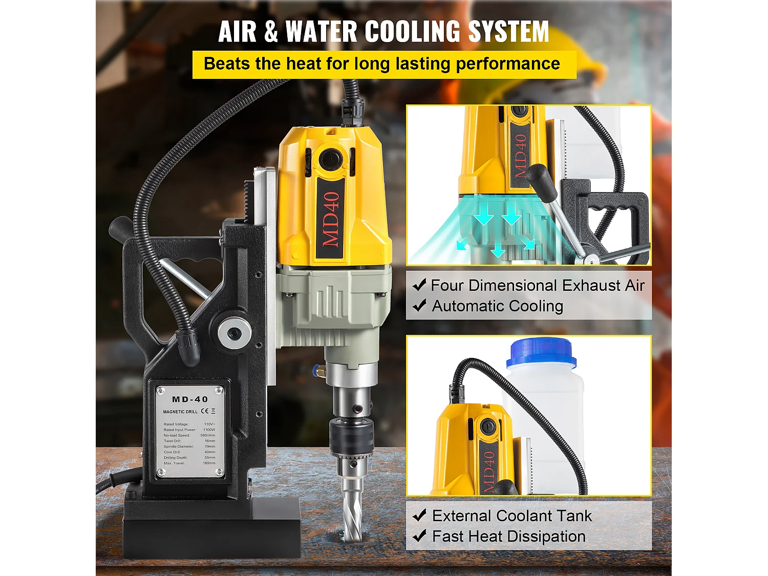 Mag Drill Press SucceBuy, 1100W, 3.98cm Max Diameter, Electric Magnetic Drill, 12 Bits