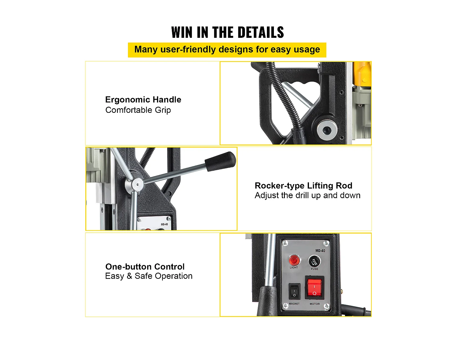 Mag Drill Press SucceBuy, 1100W, 3.98cm Max Diameter, Electric Magnetic Drill, 12 Bits