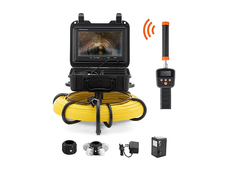 Telecamera SucceBuy Telecamera per Ispezione Fognature 512 Hz, Sonda da 9 pollici, Schermo 720p, 300 piedi