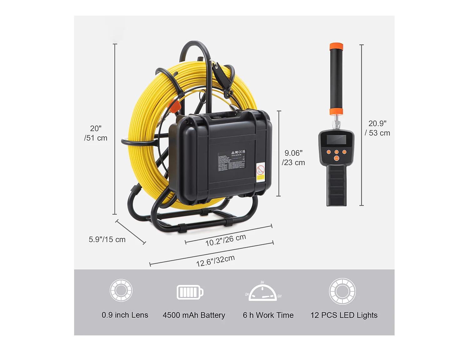 Caméra SucceBuy Caméra D'inspection Des Égouts 512hz Sonde 9in 720p Screen 300 ft