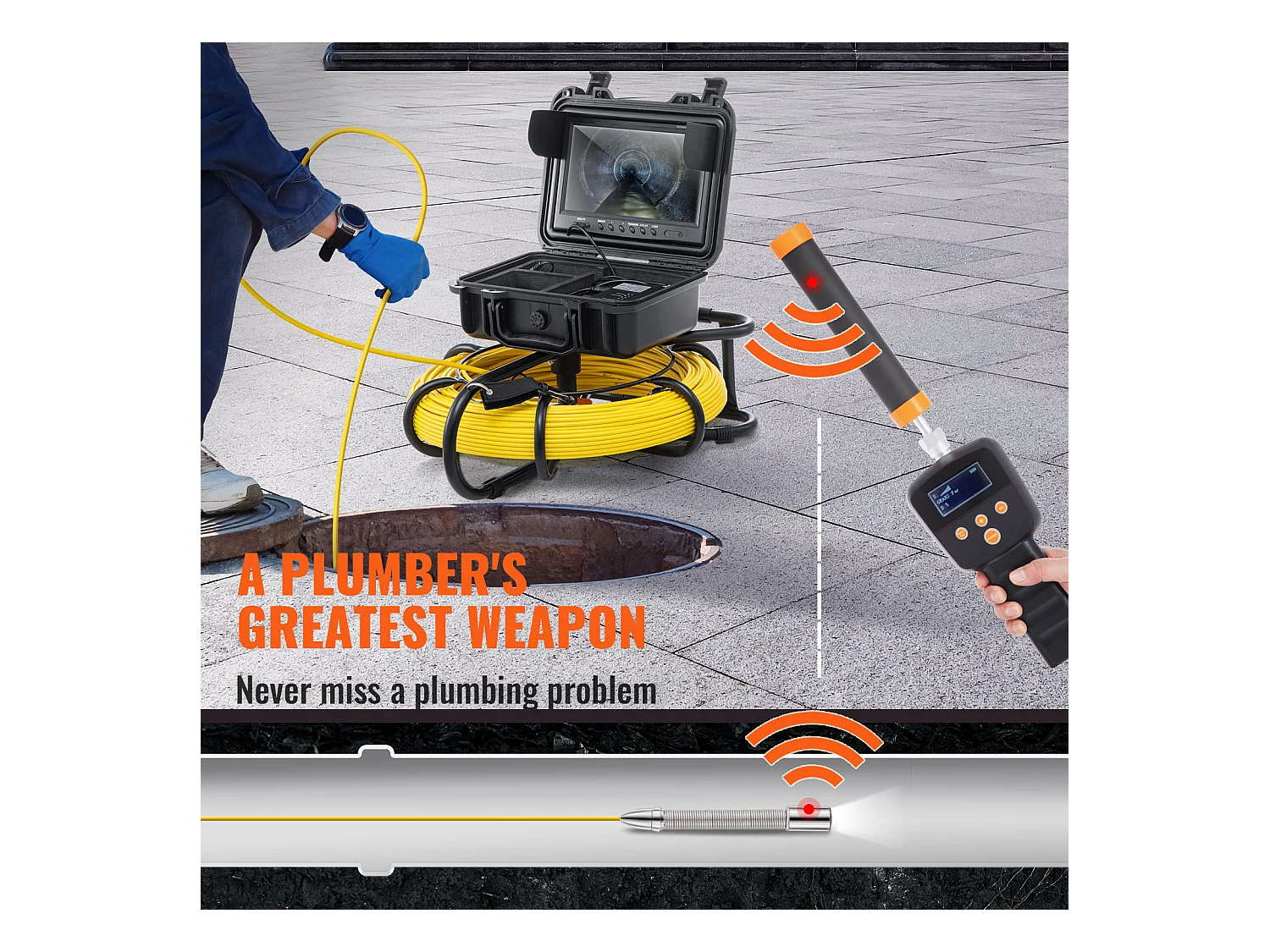 Caméra SucceBuy Caméra D'inspection Des Égouts 512hz Sonde 9in 720p Screen 300 ft