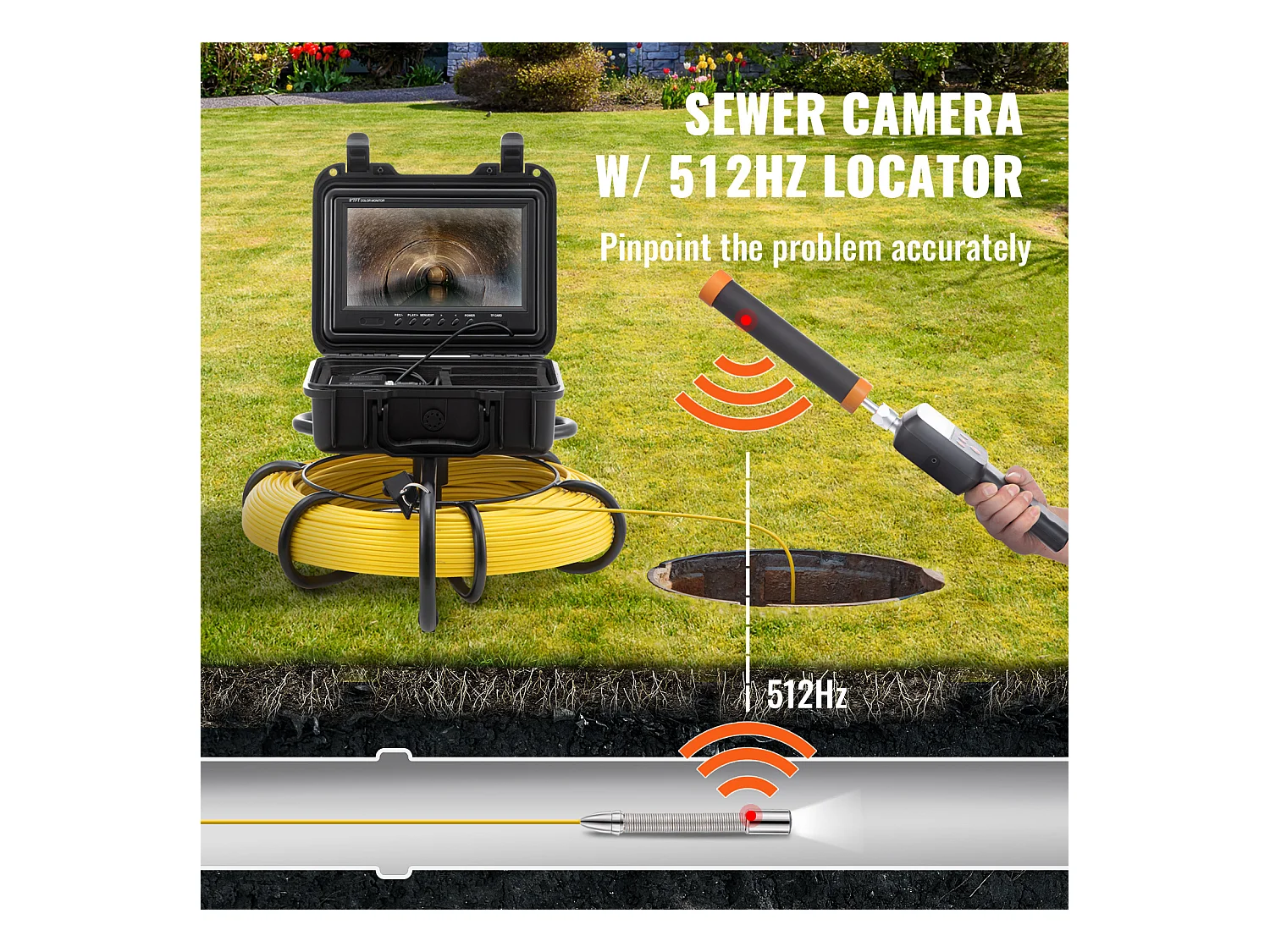 Caméra SucceBuy Caméra D'inspection Des Égouts 512hz Sonde 9in 720p Screen 300 ft