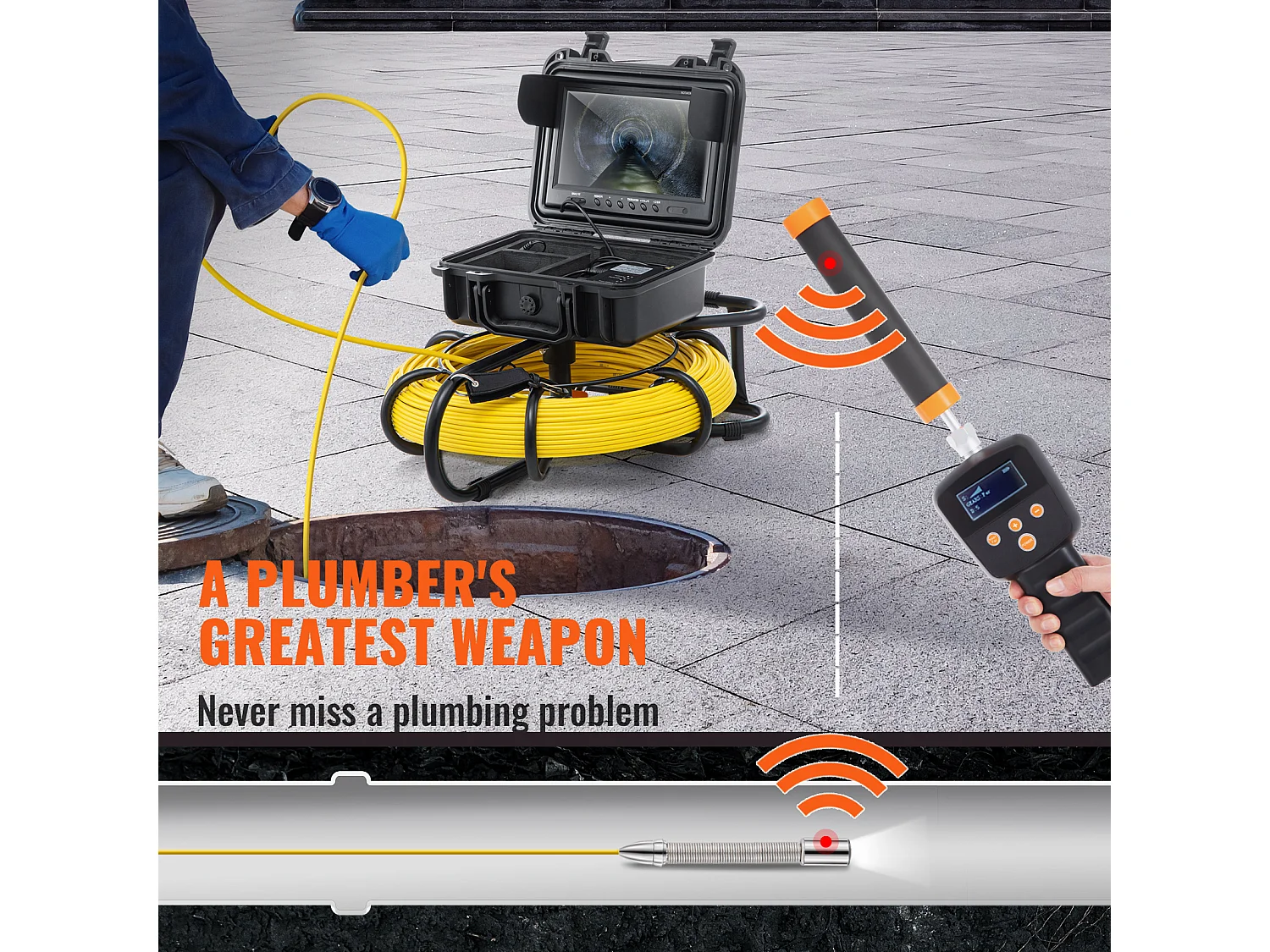 Caméra SucceBuy Caméra D'inspection Des Égouts 512hz Sonde 9in 720p Screen 300 ft