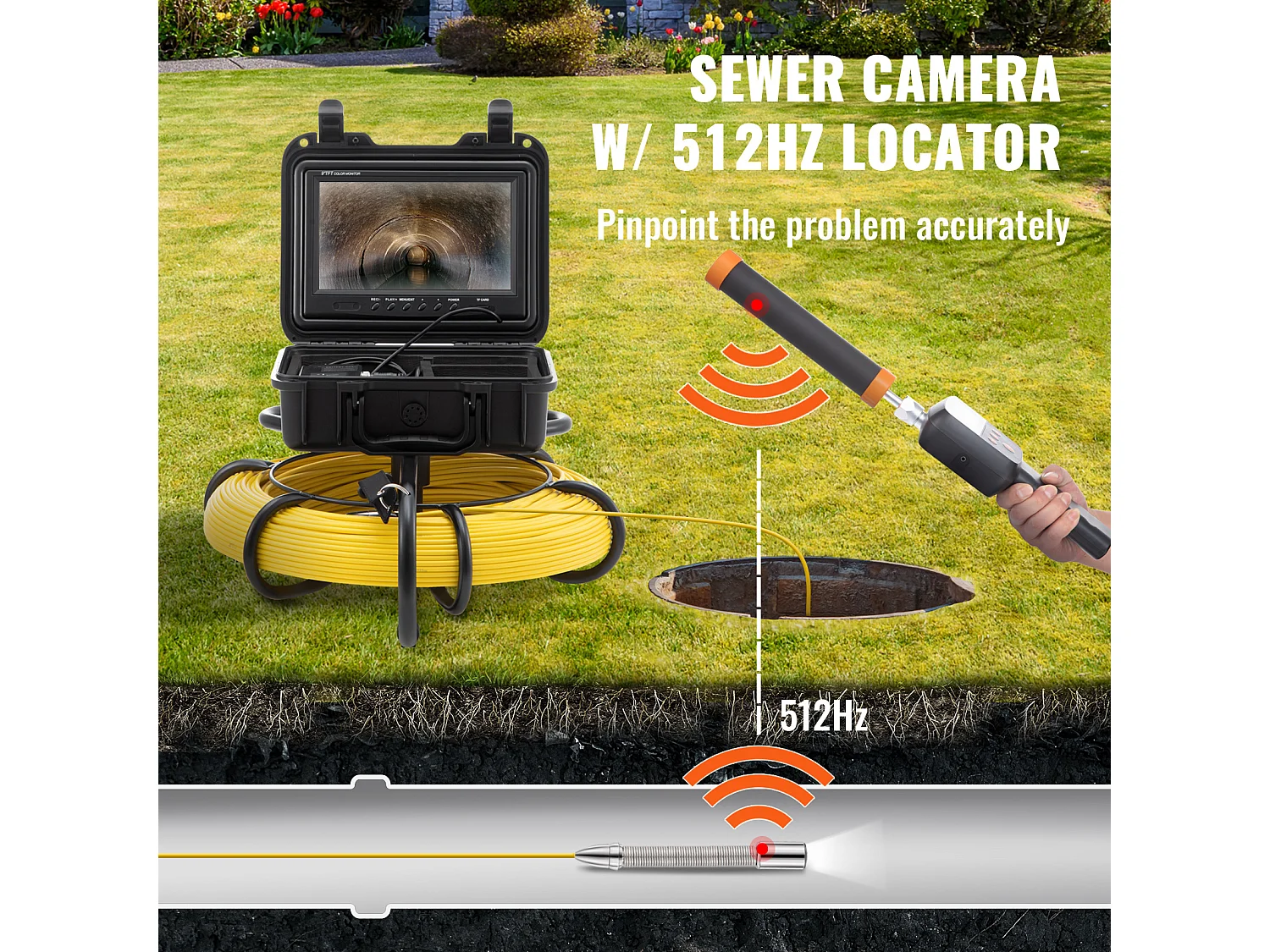 Caméra SucceBuy Caméra D'inspection Des Égouts 512hz Sonde 9in 720p Screen 300 ft