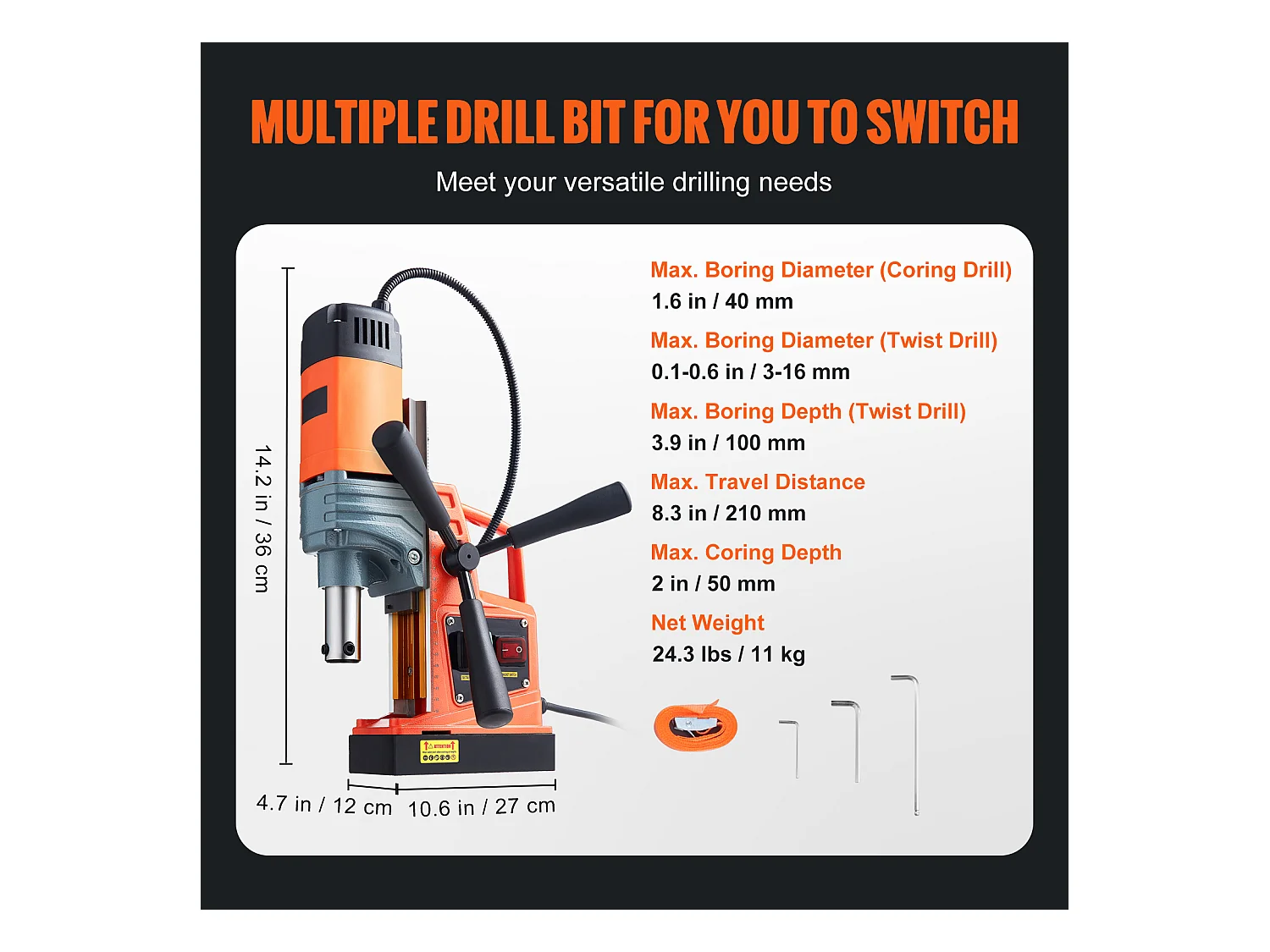 Perceuse Magnétique SucceBuy 1300 W, 2922 lbf, 810 tr/min, Perceuse à Colonne Magnétique Portable
