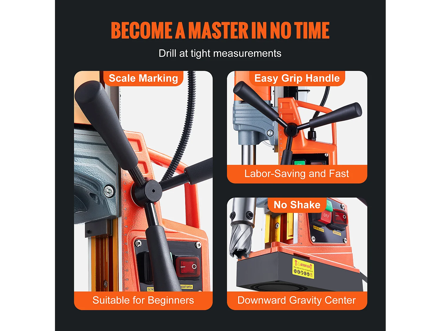 Perceuse Magnétique SucceBuy 1300 W, 2922 lbf, 810 tr/min, Perceuse à Colonne Magnétique Portable