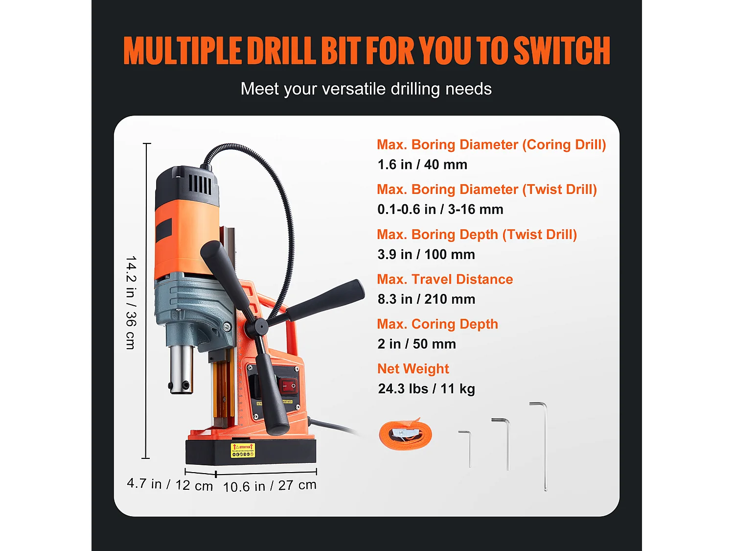 Wiertarka Magnetyczna 1300 W SucceBuy, 2922 lbf, 810 obr./min, Przenośna Wiertarka Magnetyczna
